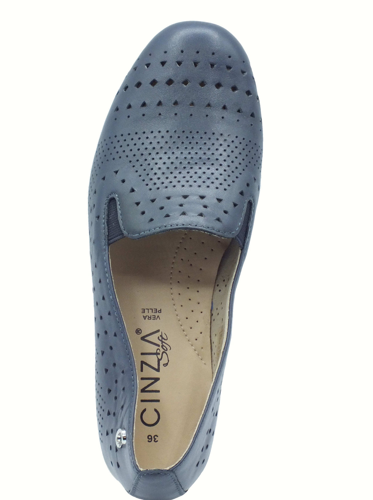 Cinzia Soft Cinzia Soft IV2121740A Airone Ballerine per Donna in pelle traforata blu con zeppa media Airone