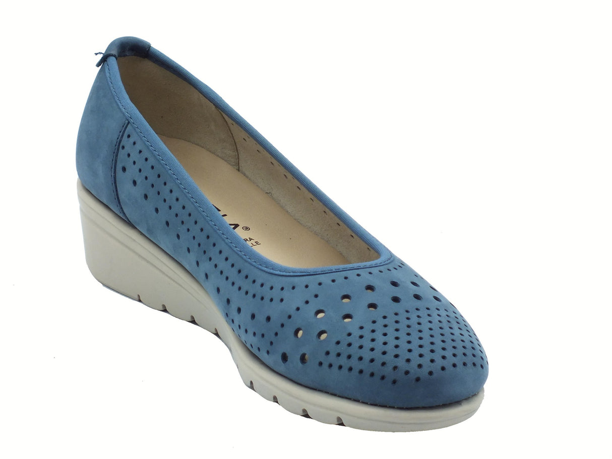 Cinzia Soft Cinzia Soft IV2123266 Cobalto Ballerine per Donna in nabuk traforato con zeppa media blu