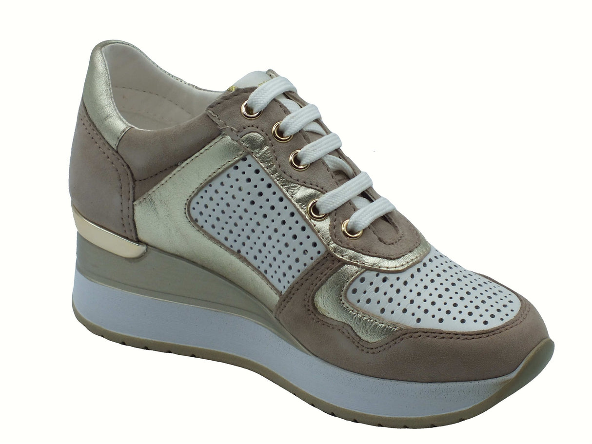 Cinzia Soft Cinzia Soft IV2521475 Clay Beige White Sneakers confort per Donna in pelle traforata con zeppa alta Beige White