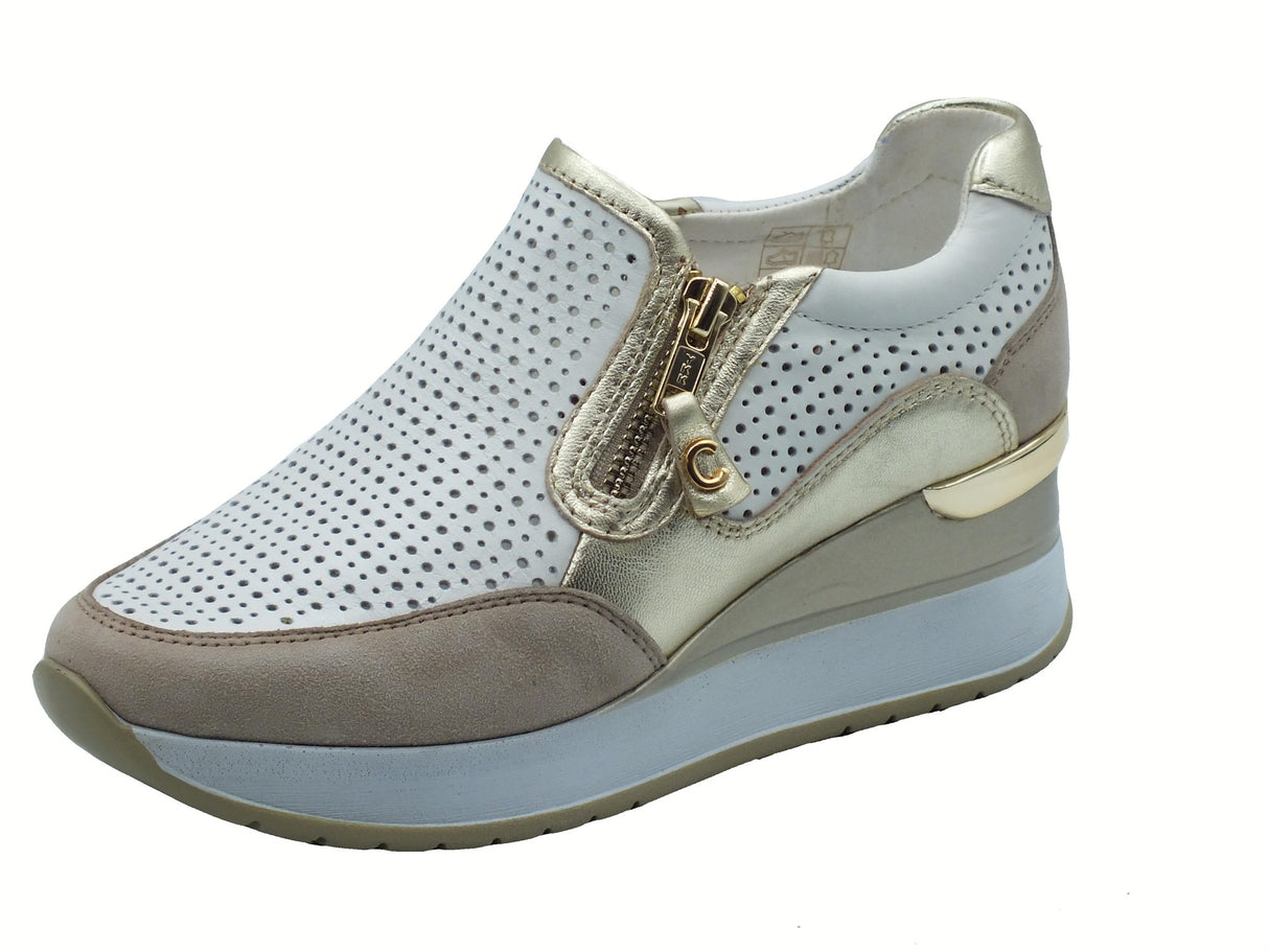 Cinzia Soft Cinzia Soft IV2521476G Clay Beige Sneakers per Donna in pelle traforata con zeppa alta Beige