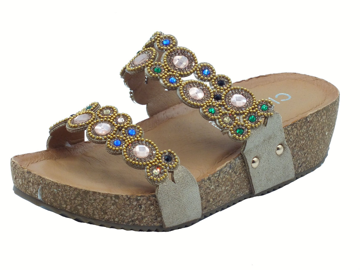 Cinzia Soft Cinzia Soft CI1038 Gold Sandali Scalsati per Donna in tessuto e brillanti zeppa media Gold