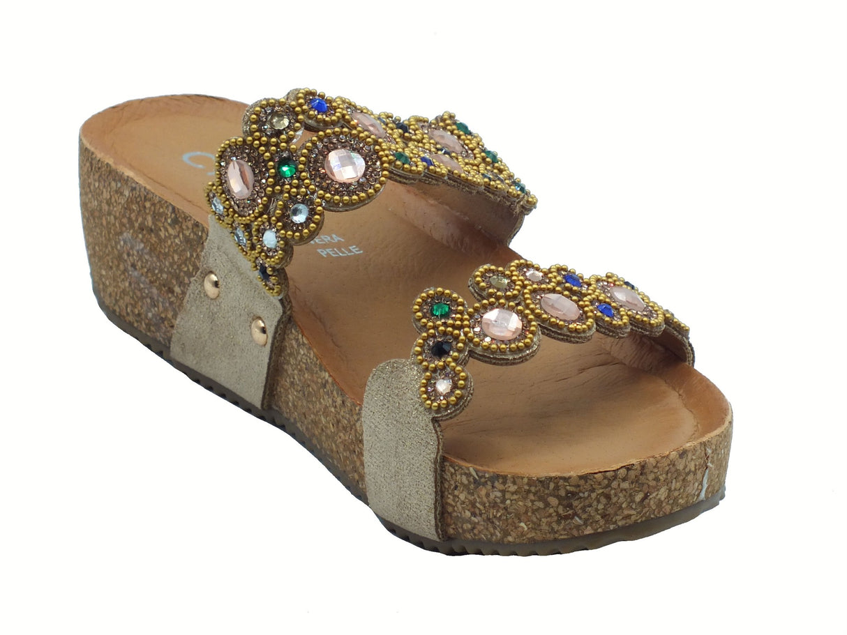 Cinzia Soft Cinzia Soft CI1038 Gold Sandali Scalsati per Donna in tessuto e brillanti zeppa media Gold