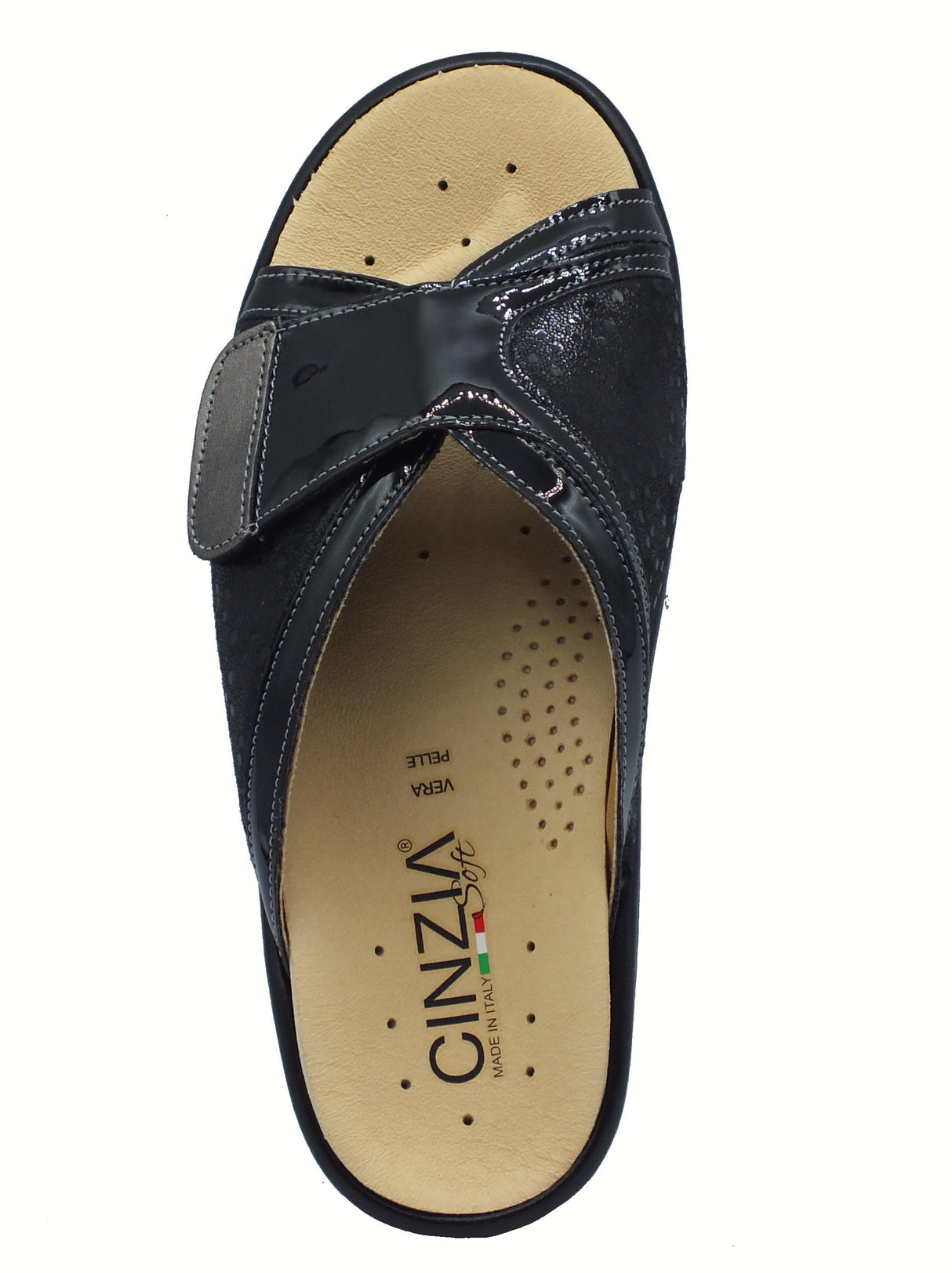 Cinzia Soft Cinzia Soft IO12522 Nero Ficile Sandali Confort Donna in pelle e tessuto elasticizzato zeppa media nero