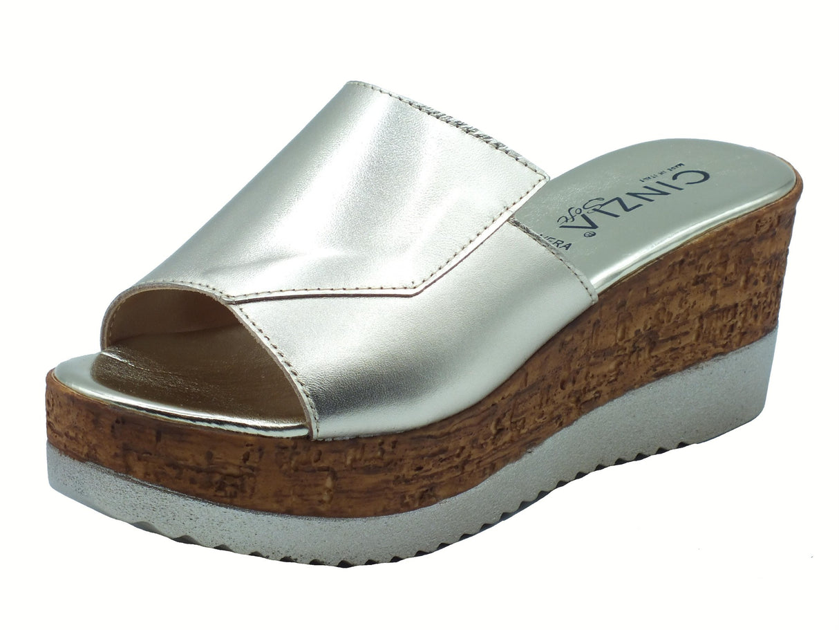 Cinzia Soft Cinzia Soft IAF53480 Platino Sandali scalsati per Donna con zeppa alta in pelle Platino