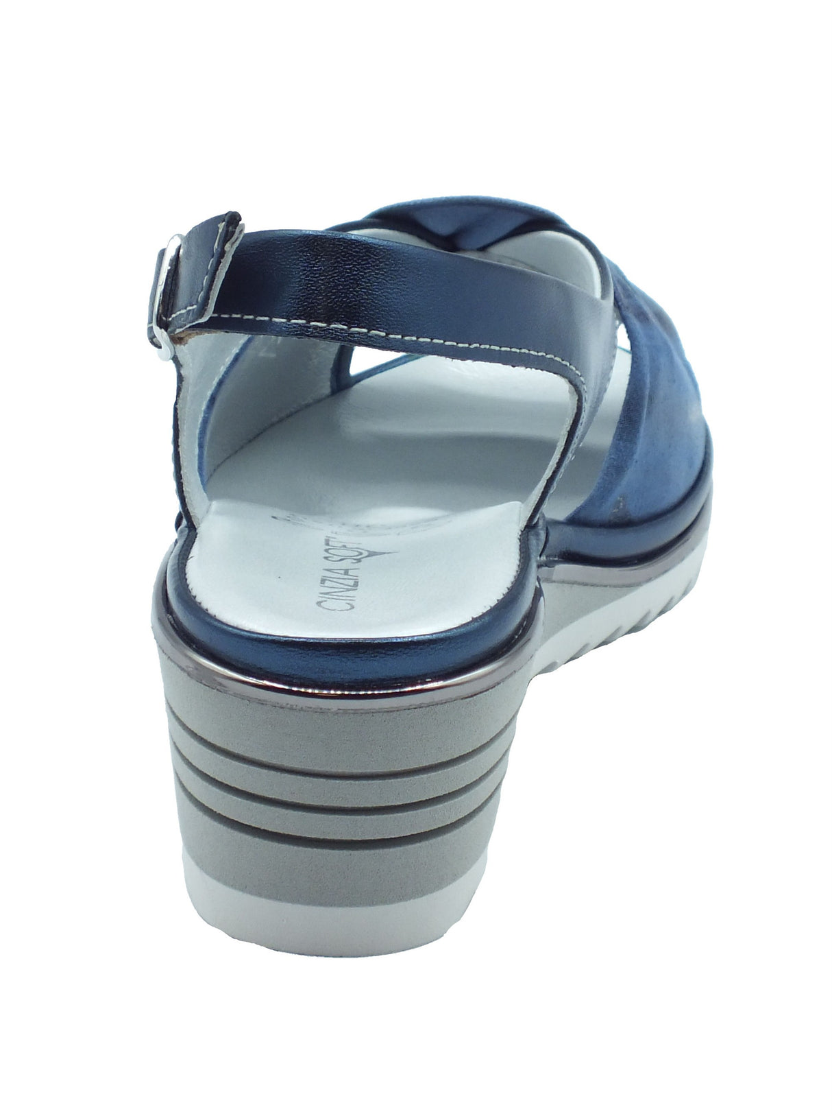 Cinzia Soft Cinzia IP4Gioia Blu Sandali Confort Donna in pelle satinata zeppa alta Blu