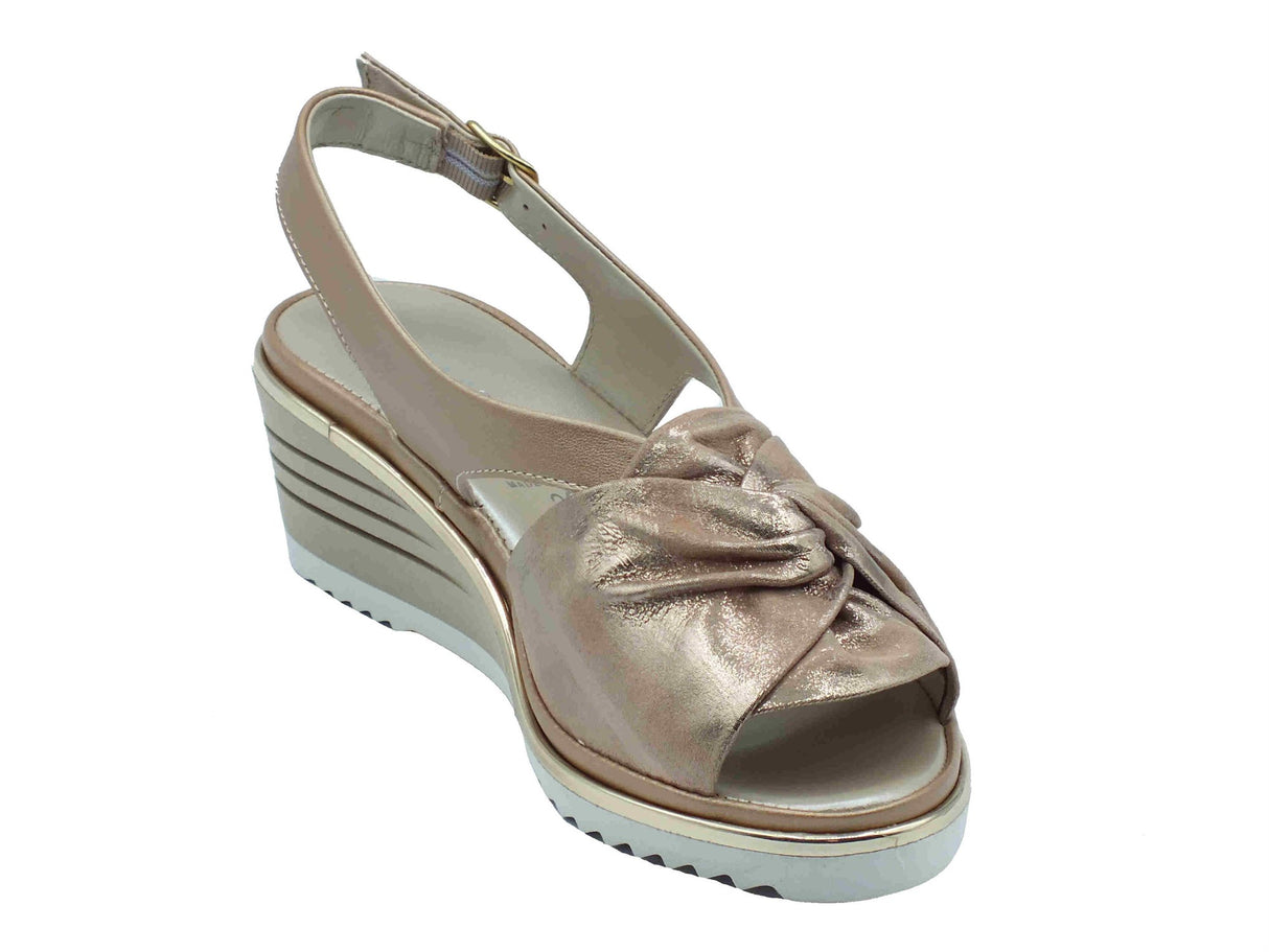 Cinzia Soft Cinzia Soft IP4Gioia Oro Nocciola Sandali Confort Donna in pelle satinata zeppa alta Nocciola