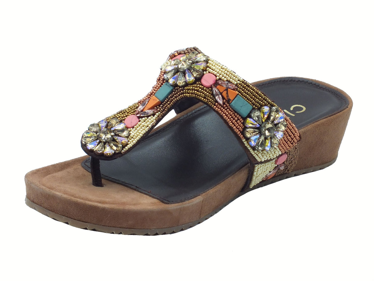Cinzia Soft Cinzia Soft IT1034 Brown Multi Sandali per Donna con perline multicolore zeppa bassa Brown Multi