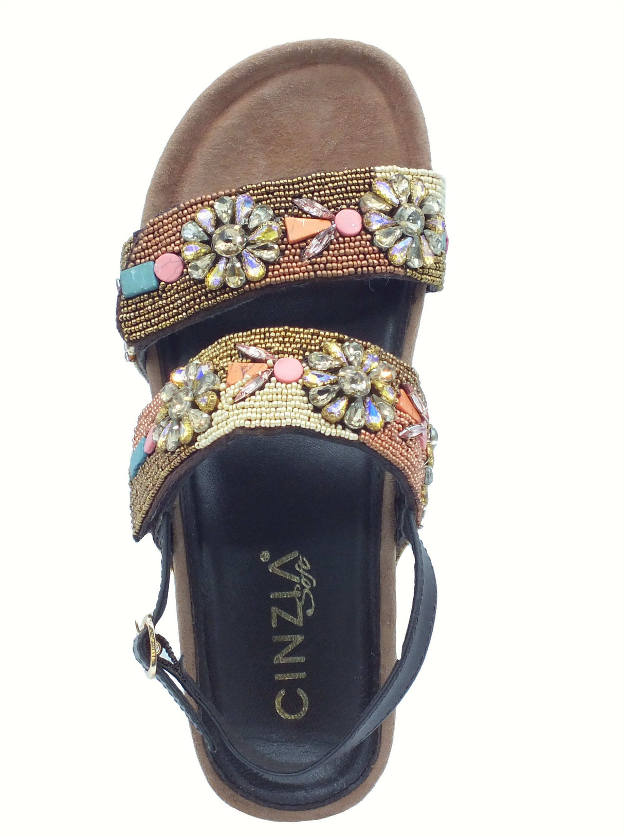 Cinzia Soft Cinzia Soft IT1031 Brown Multi Sandali per Donna con perline multicolore doppio strappo zeppa media Brown Multi