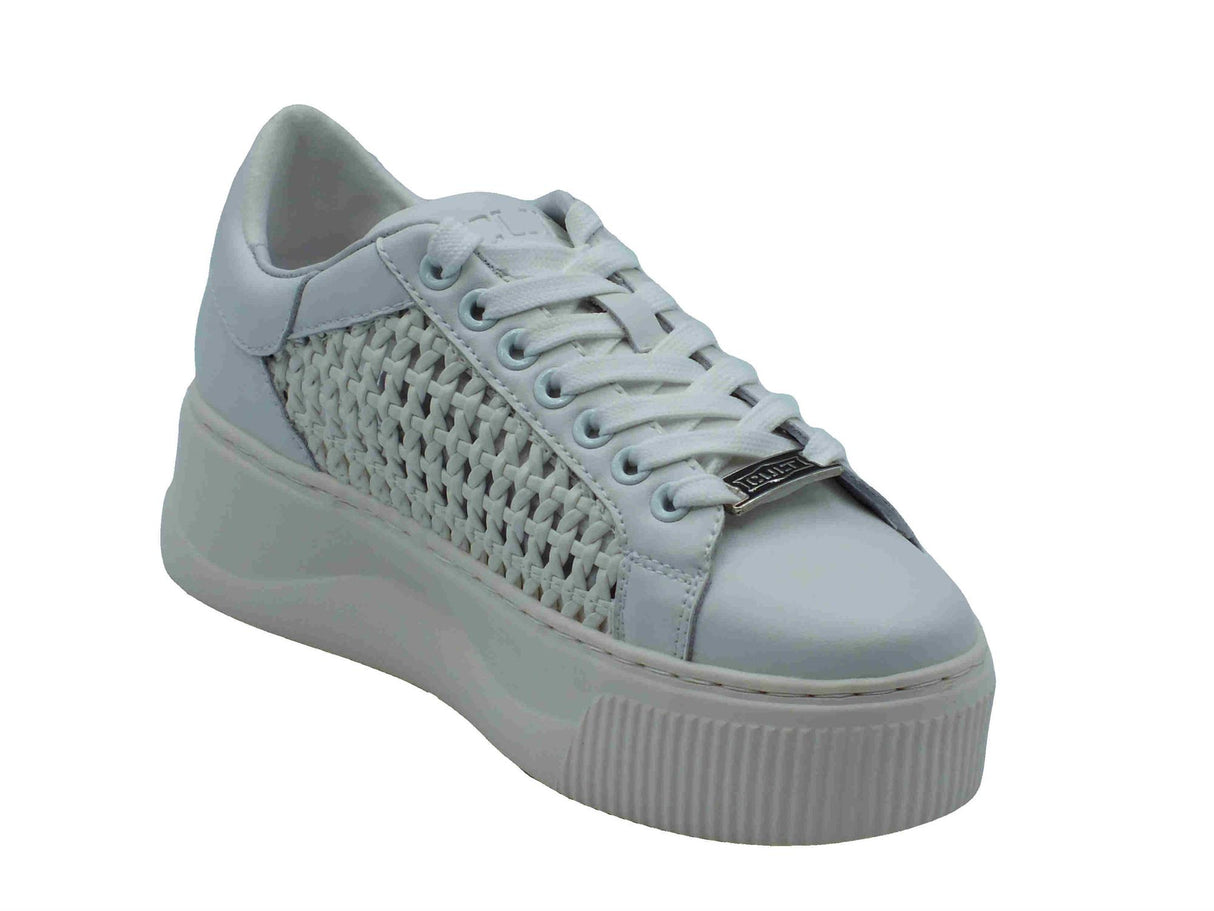 CULT CULT CLW423700 Perry Low White Sneakers per Donna in pelle bianca con lacci zeppa alta White