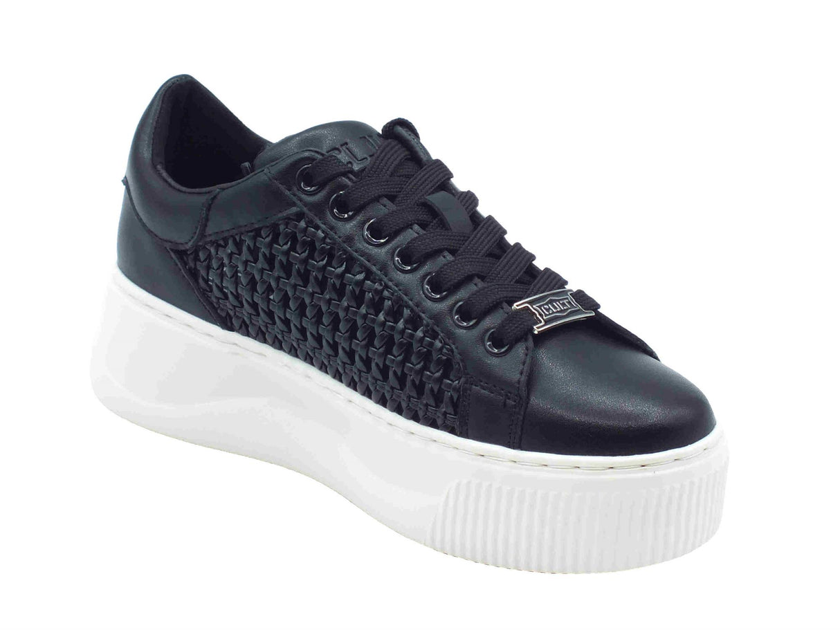 CULT CULT CLW423701 Perry Low Black Sneakers per Donna in pelle nera con lacci zeppa alta Black