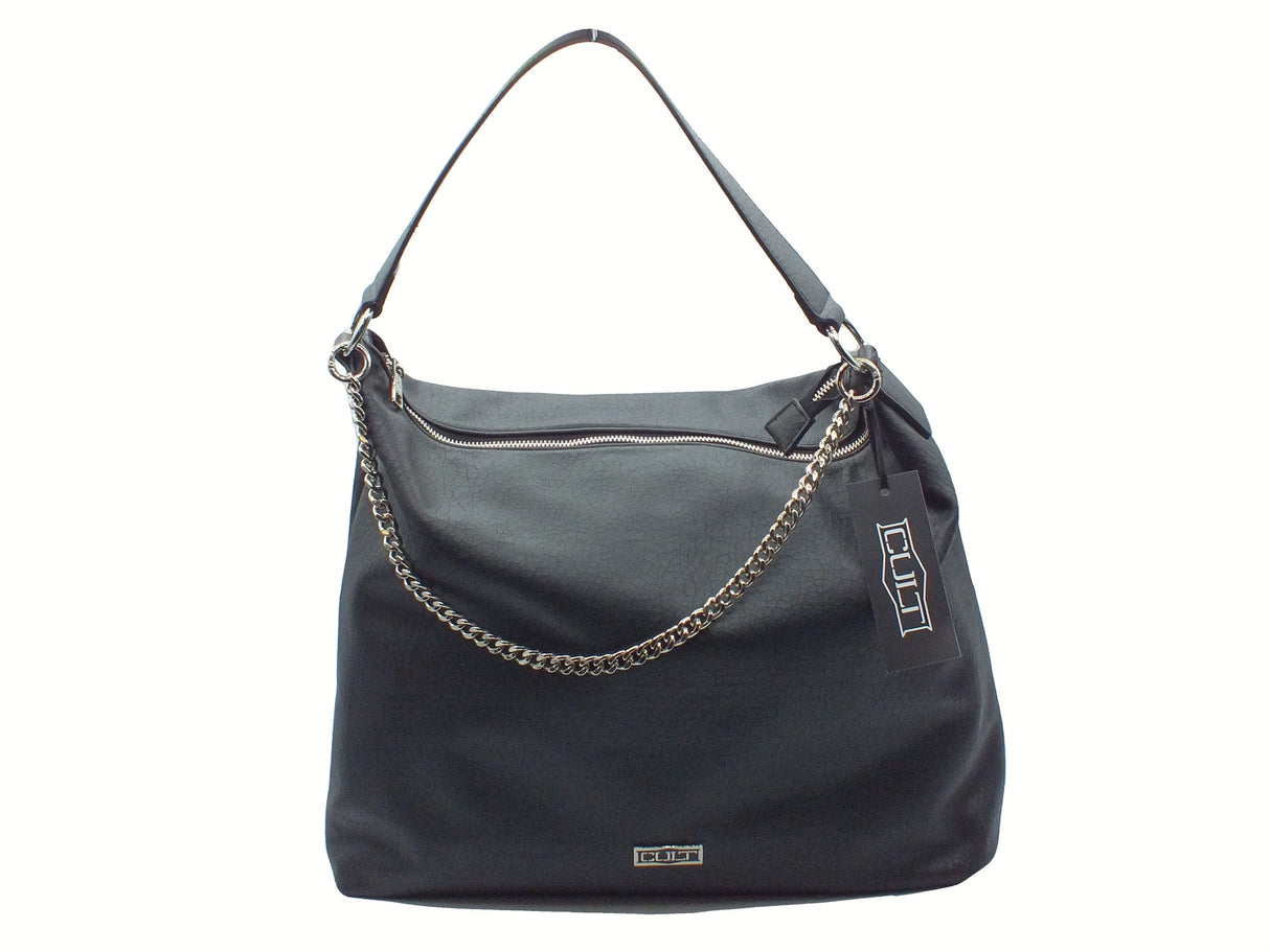 CULT CULT Nico Tote Bag Black Borsa per Donna con monospalla in ecopelle nera con lampo Black