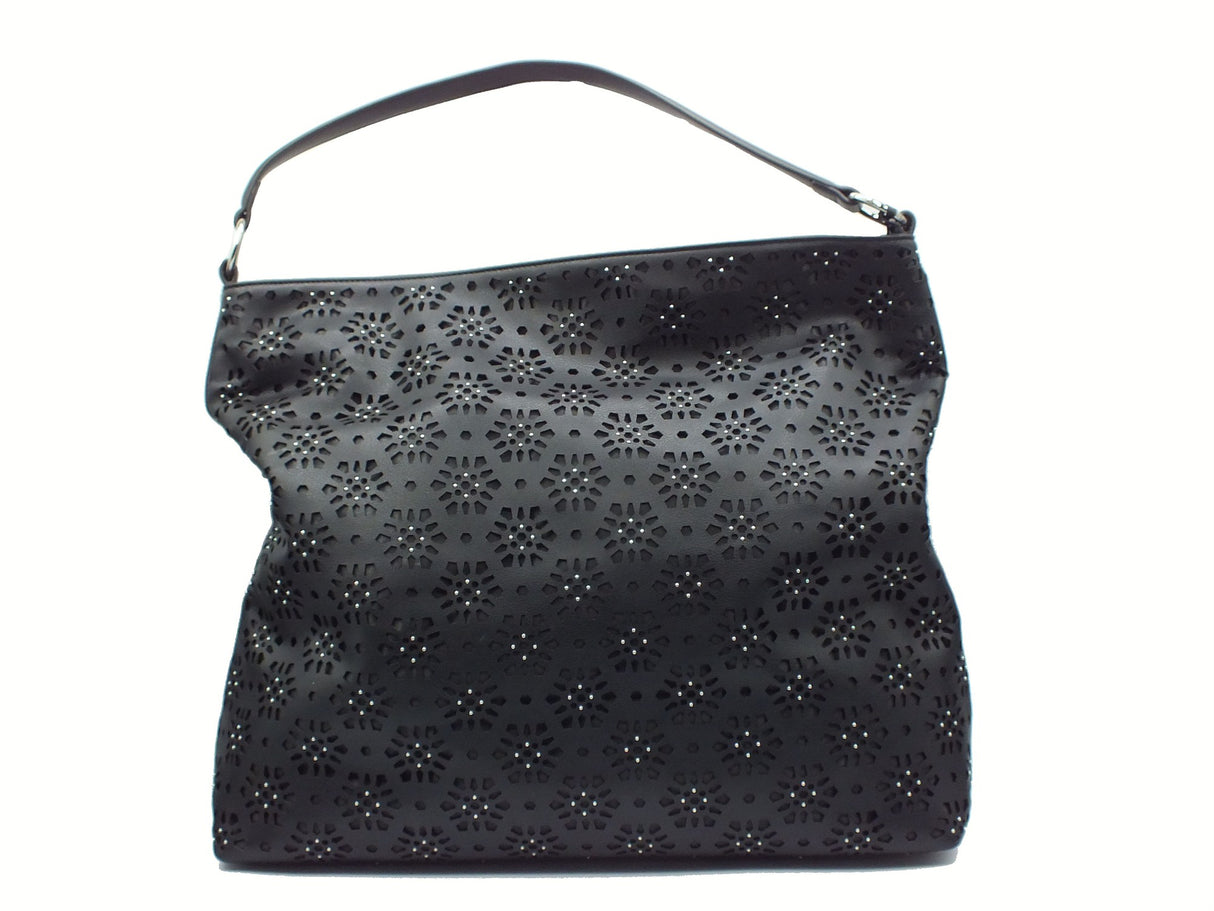 CULT CULT Nina Large Hobo Bag Black Borsa per Donna con monospalla in ecopelle laserata nera con lampo Black