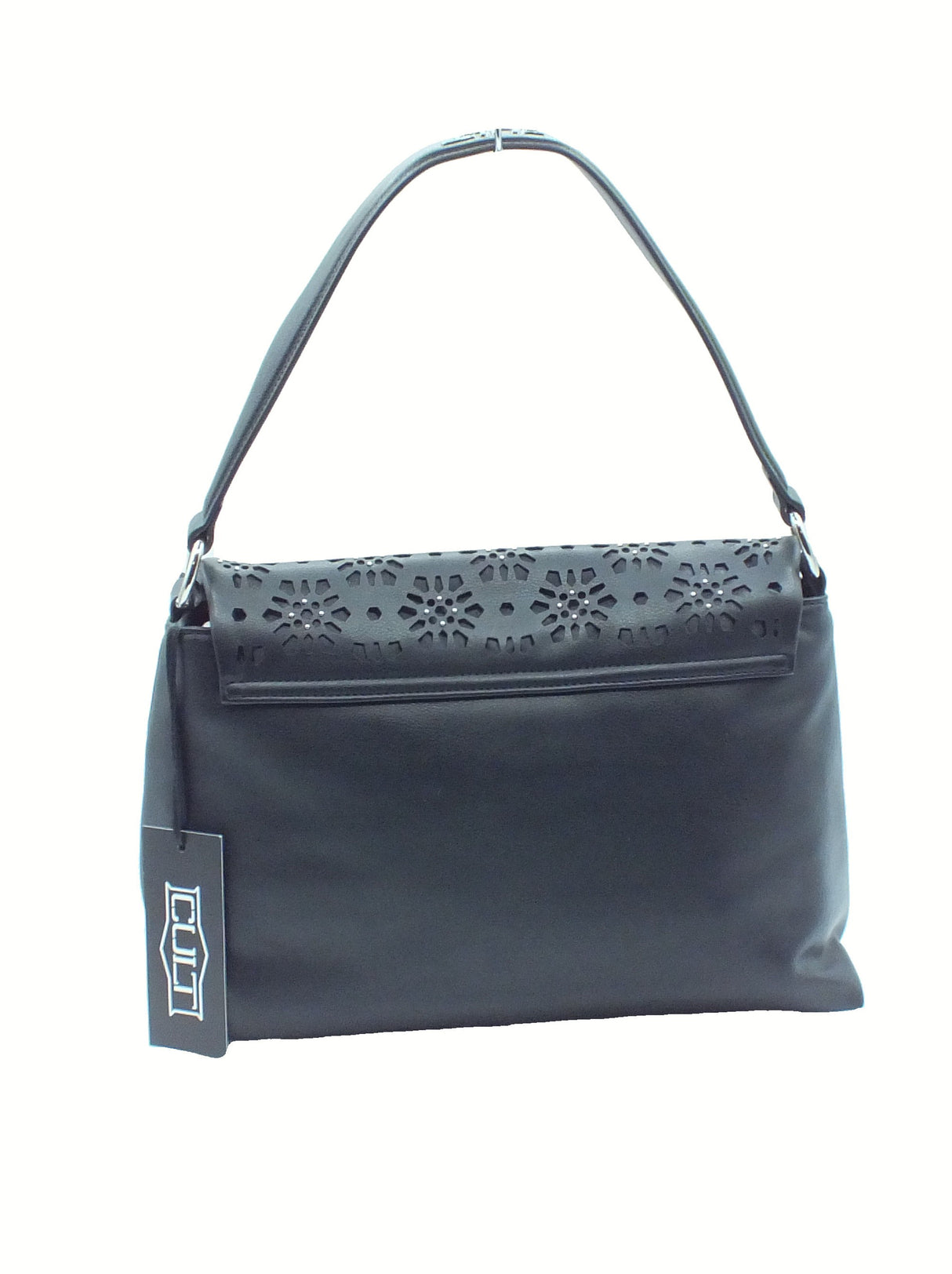 CULT CULT Nina Large Flap Bag Black Tracollina per Donna con monospalla in ecopelle laserata nera Black
