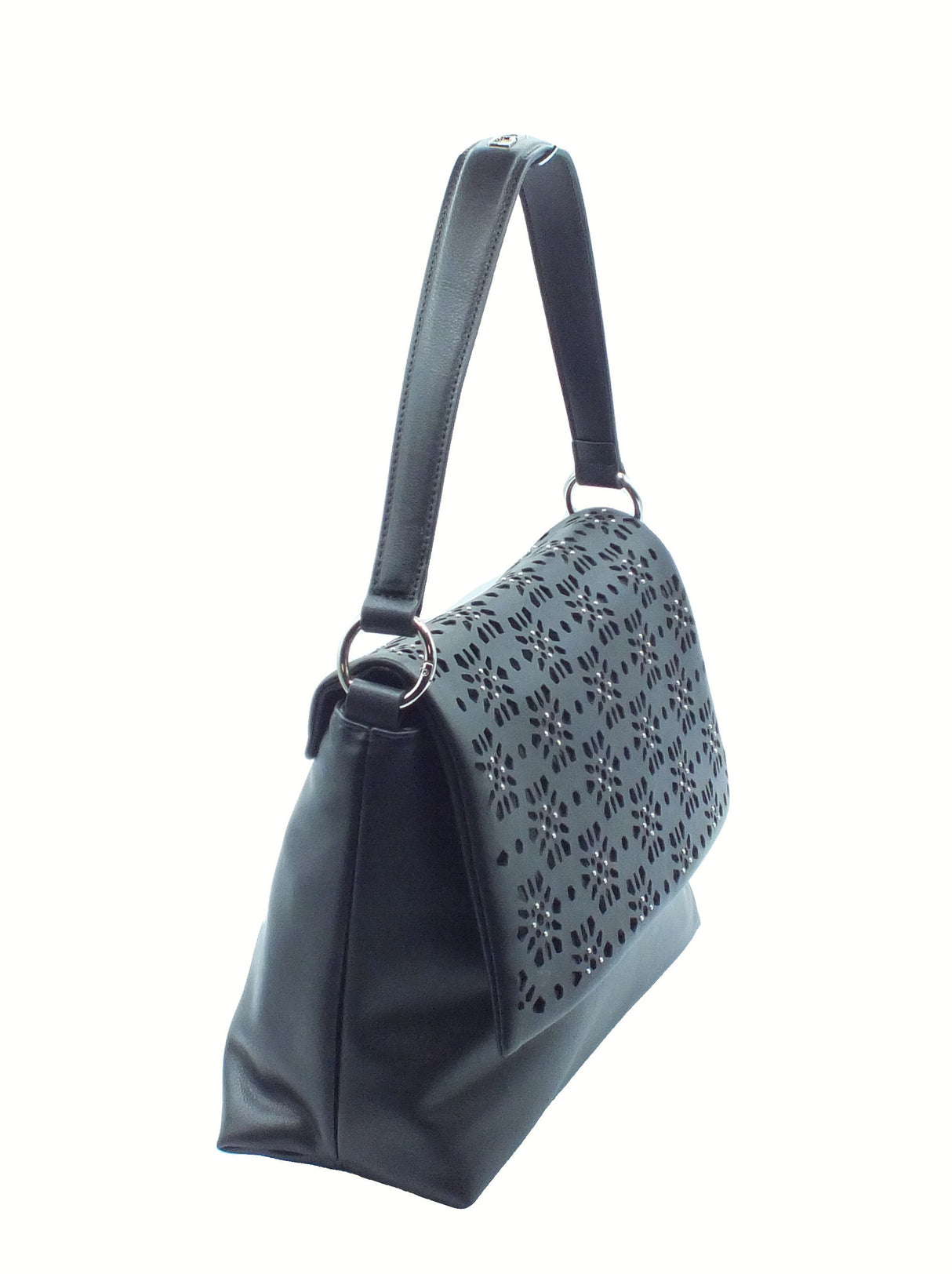 CULT CULT Nina Large Flap Bag Black Tracollina per Donna con monospalla in ecopelle laserata nera Black
