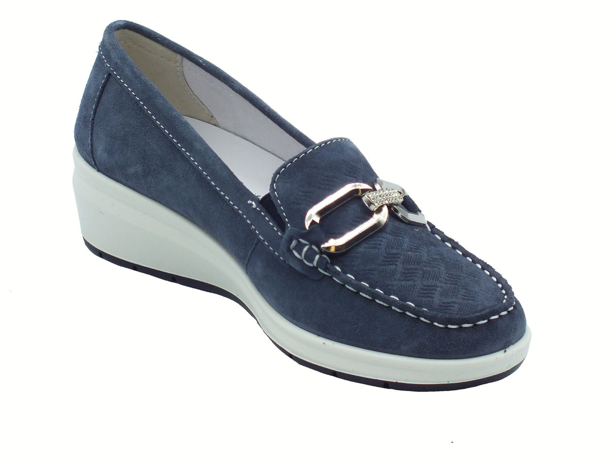ENVAL Soft ENVAL Soft 7752022 Scam. Superior Jeans Mocassini Confort per Donna in nabuk con zeppa blu