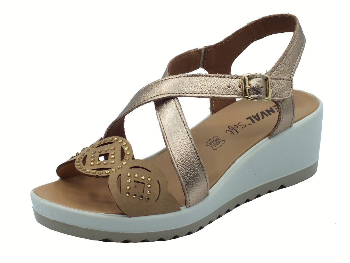 ENVAL Soft ENVAL Soft Sandali zeppa bassa Donna 7778622 Fiore Omega Champagne pelle marrone Champagne