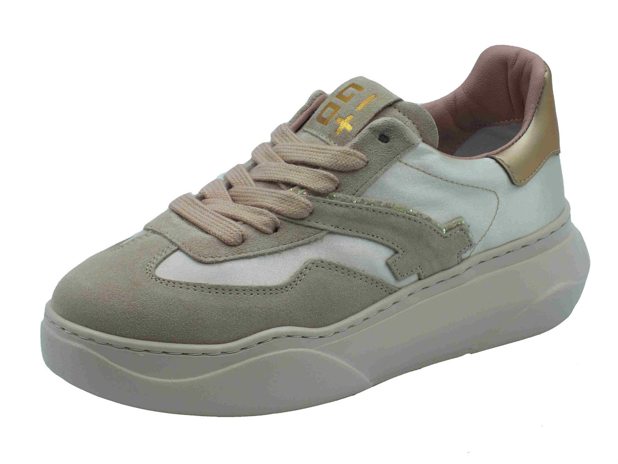 GIO+ GIO+ GIADA208 Combi Champagne Sneakers per Donna in nabuk e tessuto con zeppa media Champagne