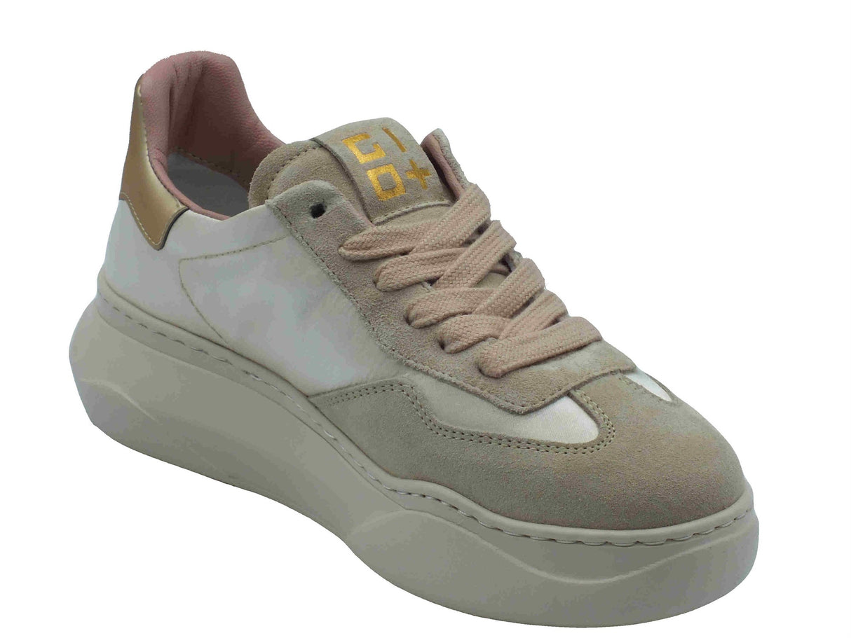 GIO+ GIO+ GIADA208 Combi Champagne Sneakers per Donna in nabuk e tessuto con zeppa media Champagne