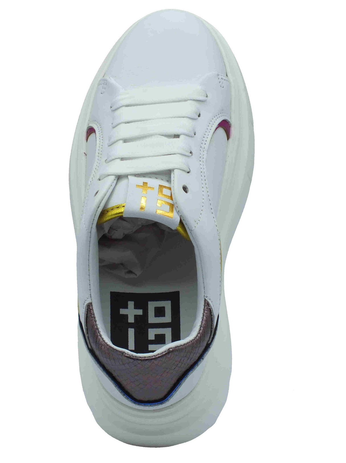 GIO+ GIO+ ARIA01 Combi White Laminati Sneakers per Donna in pelle bianca zeppa alta White