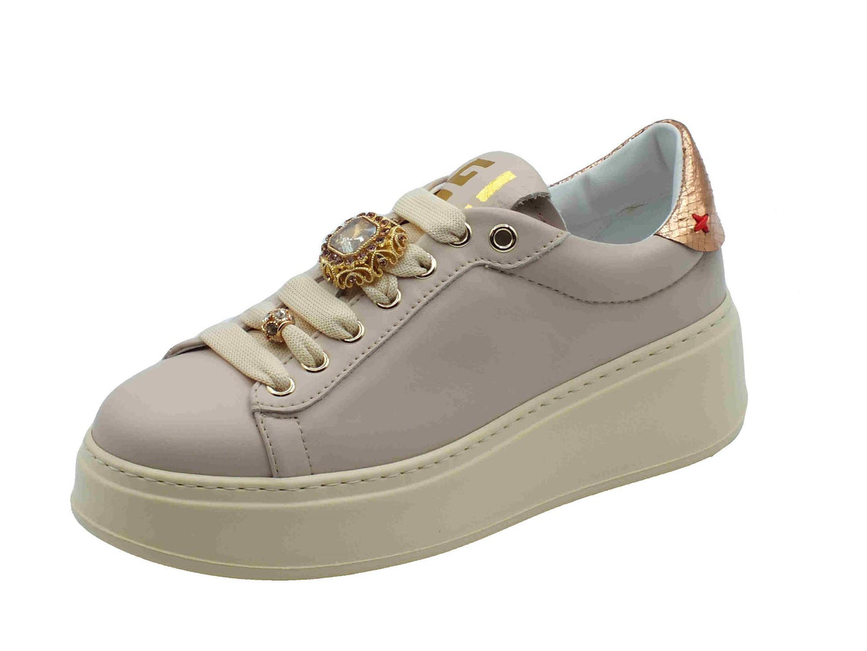 GIO+ GIO+ PIA344A Combi Corda Bottoni Sneakers per Donna in pelle bianca con applicazioni Combi Corda