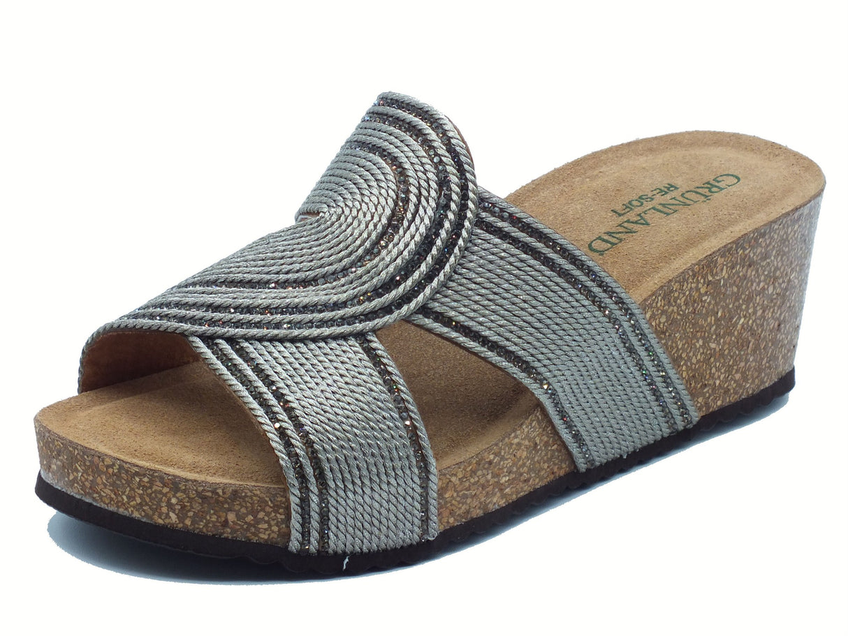 Grunland Grunland ERSI CB0820 Antracite Sandali scalsati per Donna in sintetico grigio zeppa alta Antracite