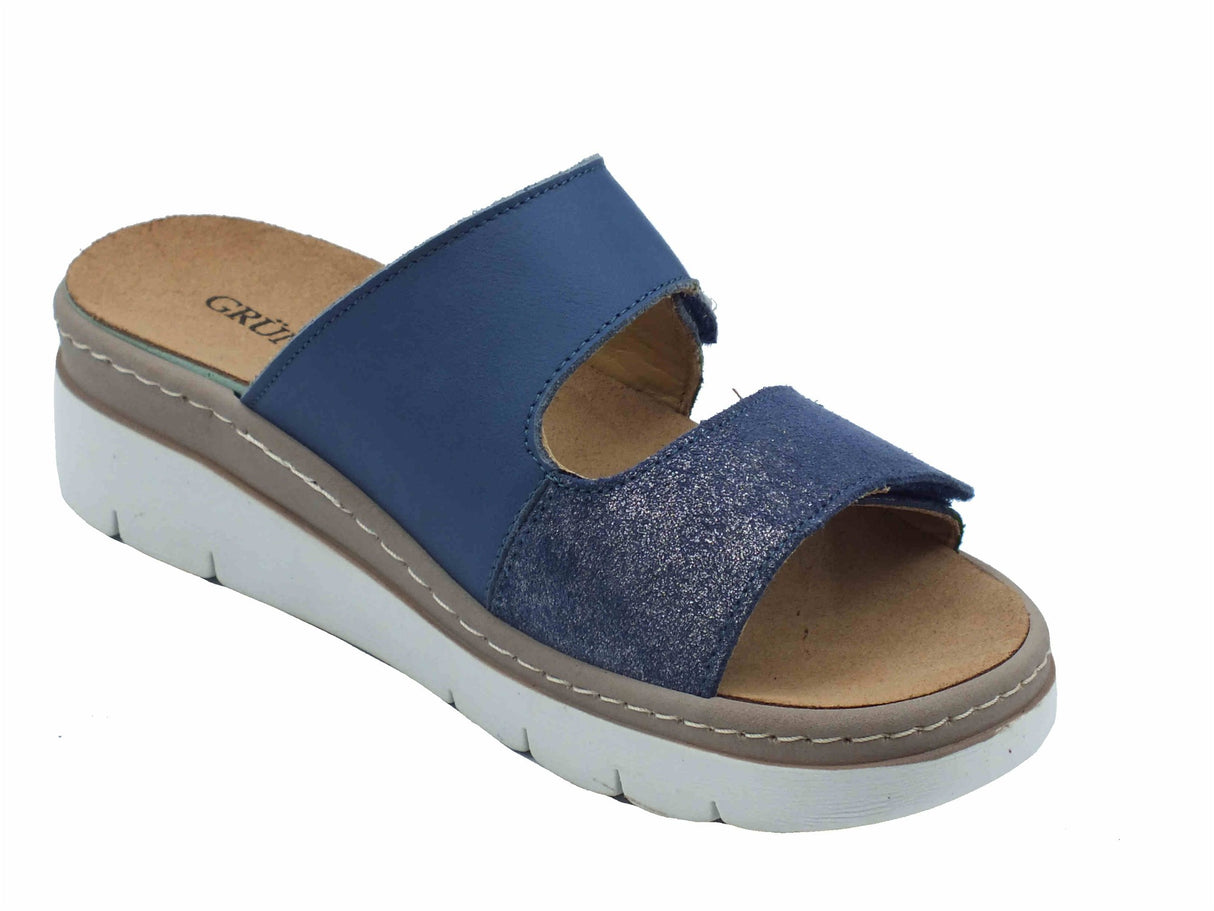 Grunland Grunland MOLL CE0458 Jeans Sandali confort per Donna in pelle con doppia chiusura a strappo blu