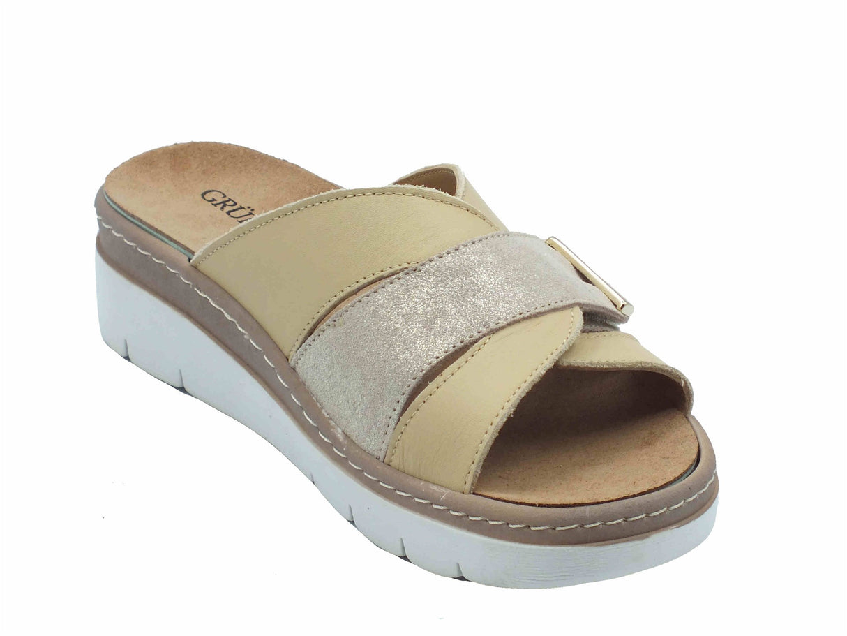 Grunland Grunland MOLL CE0459 Corda Sandali confort per Donna in pelle beige chiusura a strappo Corda