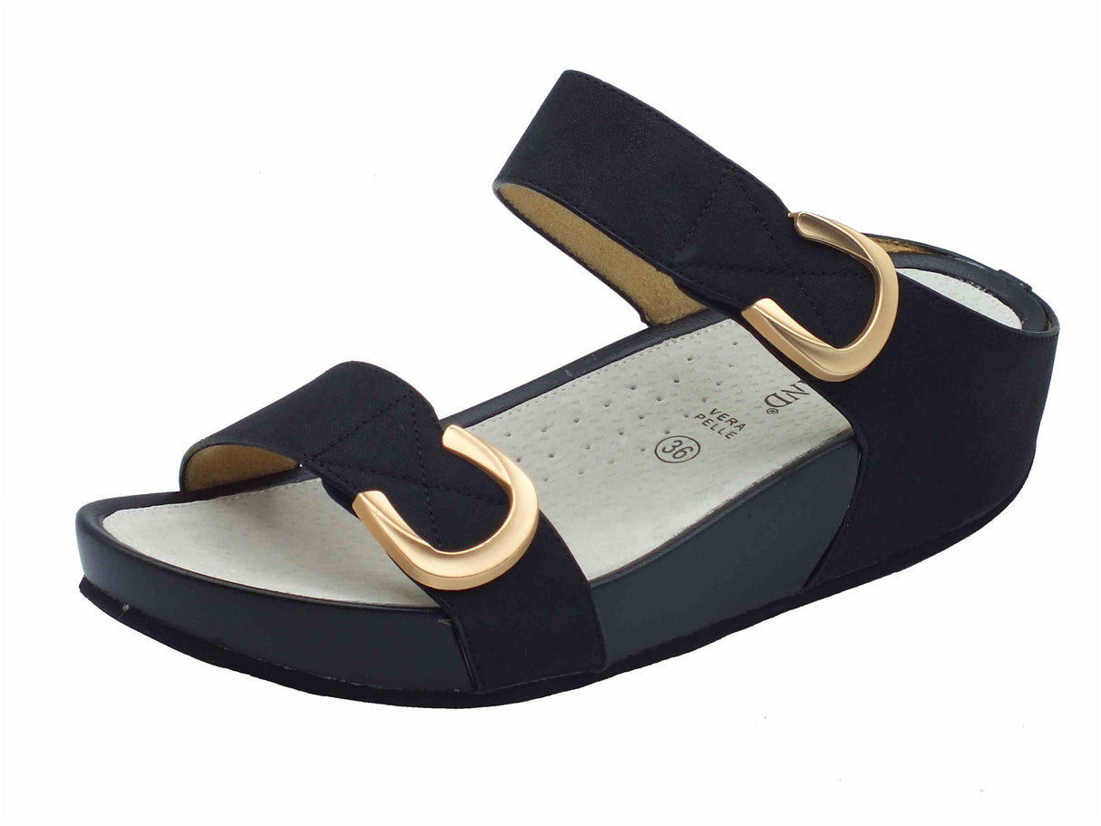 Grunland Grunland DIRA CI2577 Nero Sandali confort per Donna in pelle doppia chiusura a strappo Nero