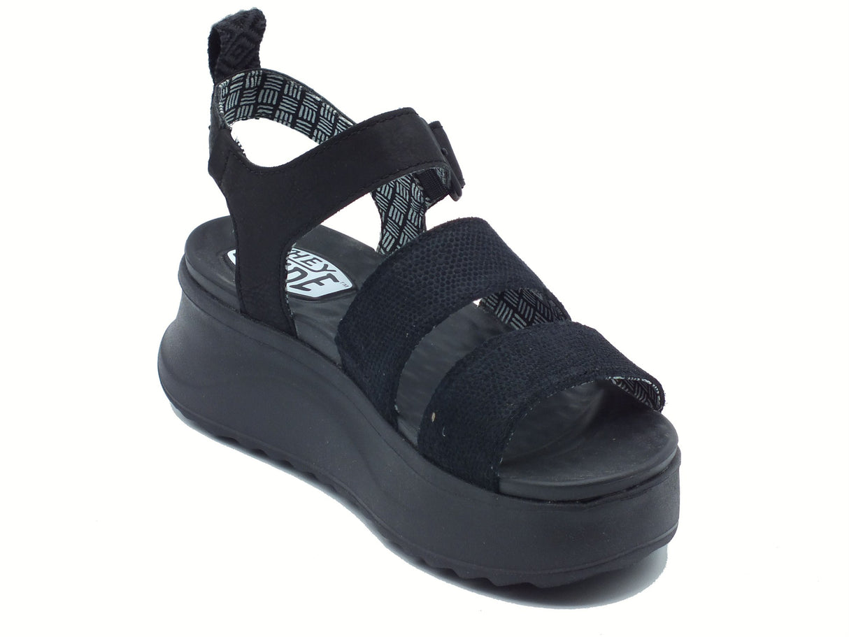 Hey Dude HeyDude 43198 Delray Buckle Classic Black Sandali per Donna in tessuto nero zeppa alta Black