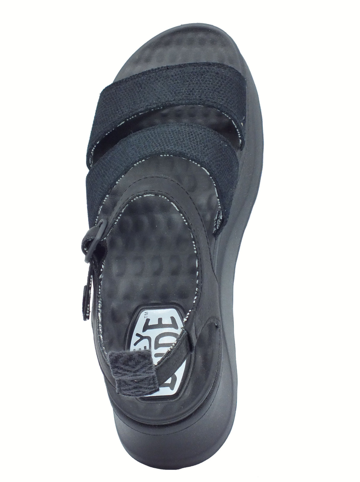 Hey Dude HeyDude 43198 Delray Buckle Classic Black Sandali per Donna in tessuto nero zeppa alta Black