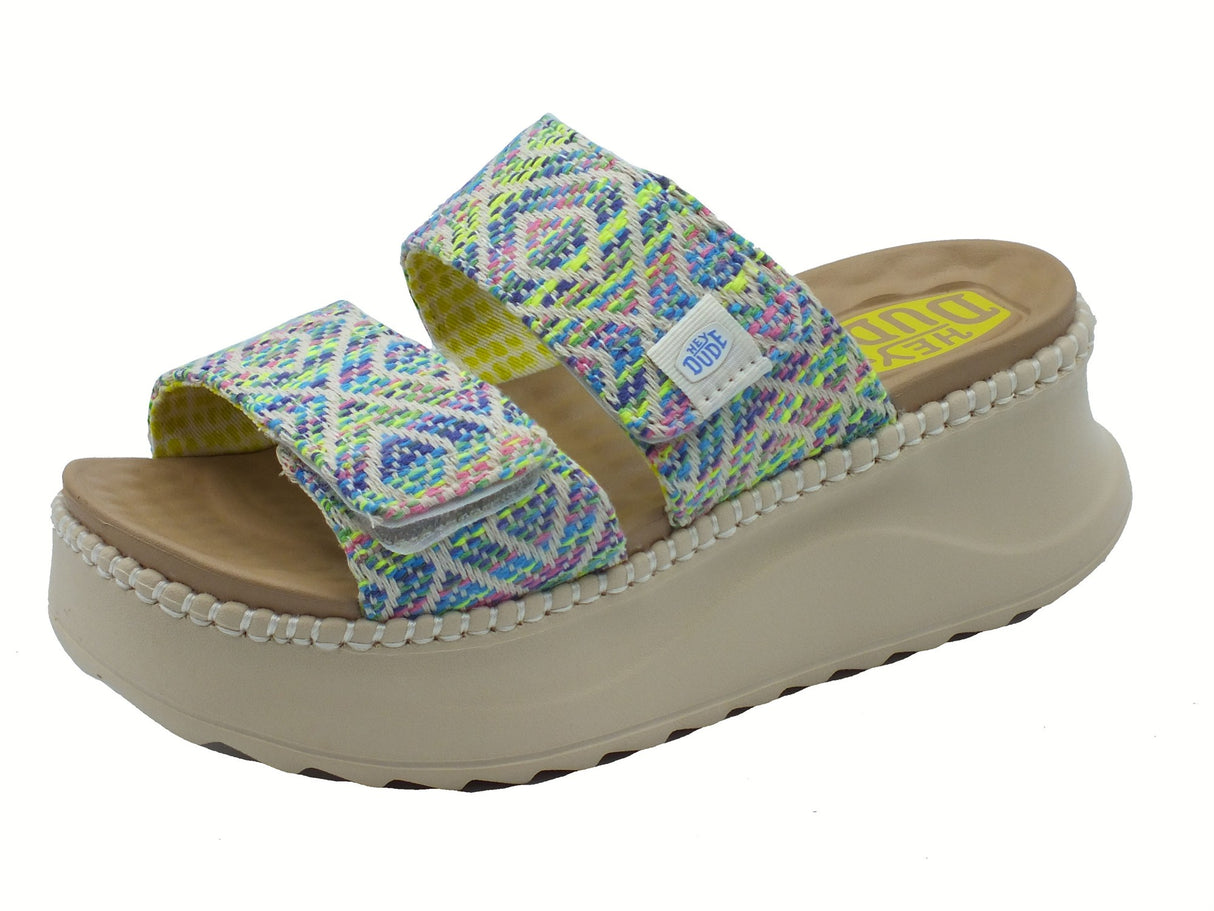 Hey Dude HeyDude 43210 Delray Slide Surf Baja Blue Multi Sandali Scalsati per Donna in tessuto Blue Multi