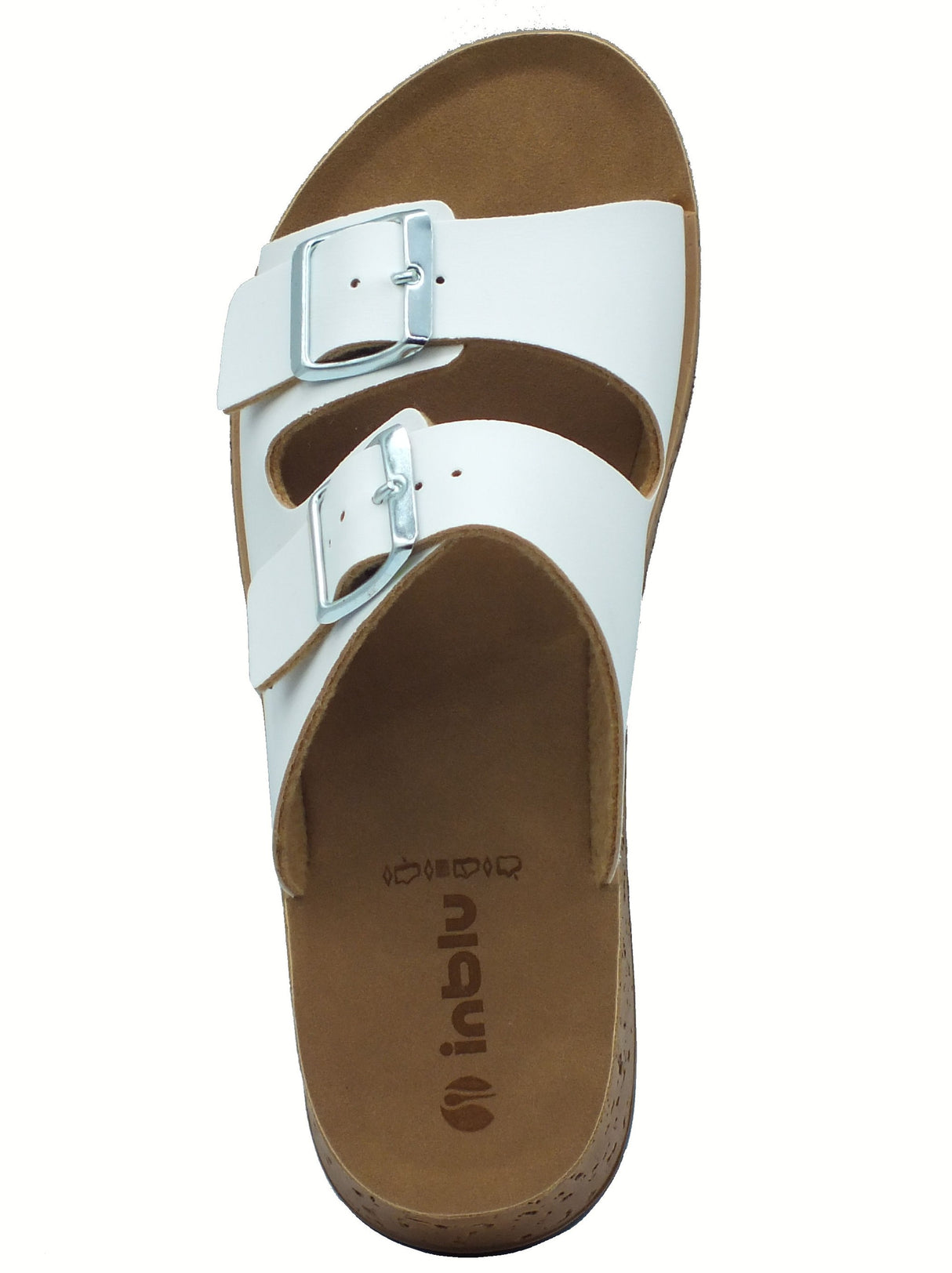 InBlu InBlu PK000044 Bianco Ciabatte per Donna in ecopelle con doppia fibia e zeppa bassa Bianco