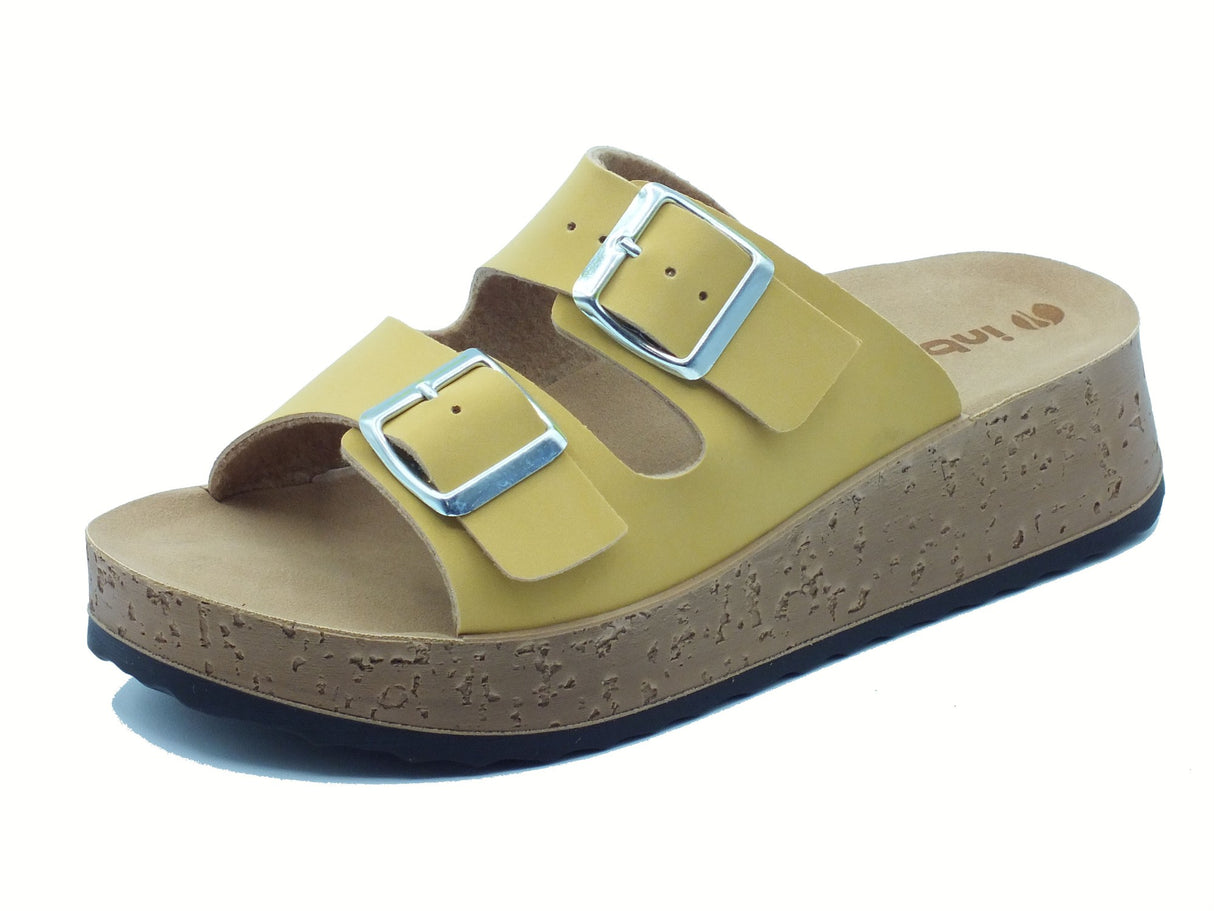 InBlu InBlu PK000044 Giallo Ciabatte per Donna in ecopelle con doppia fibia e zeppa bassa Giallo