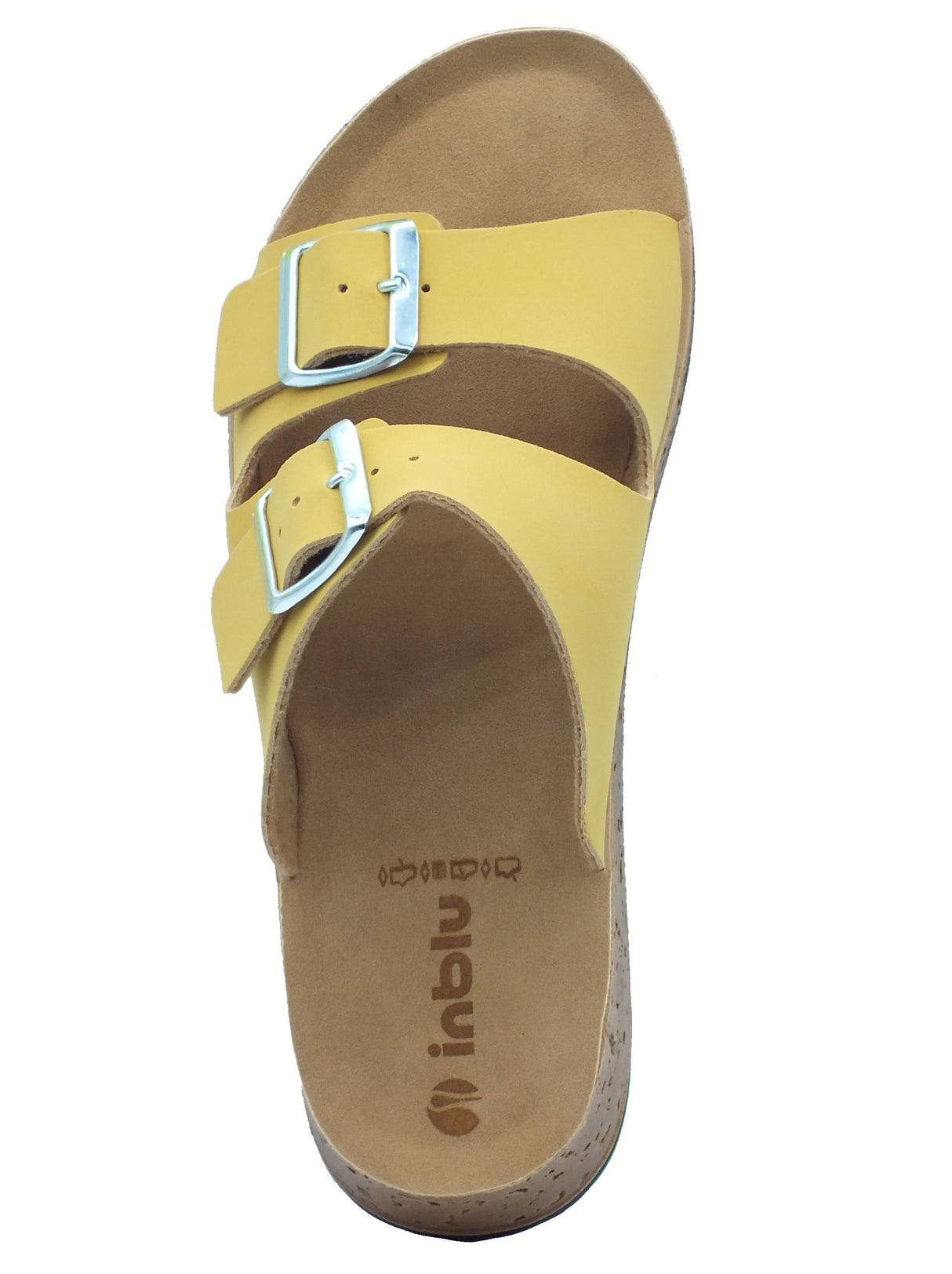 InBlu InBlu PK000044 Giallo Ciabatte per Donna in ecopelle con doppia fibia e zeppa bassa Giallo
