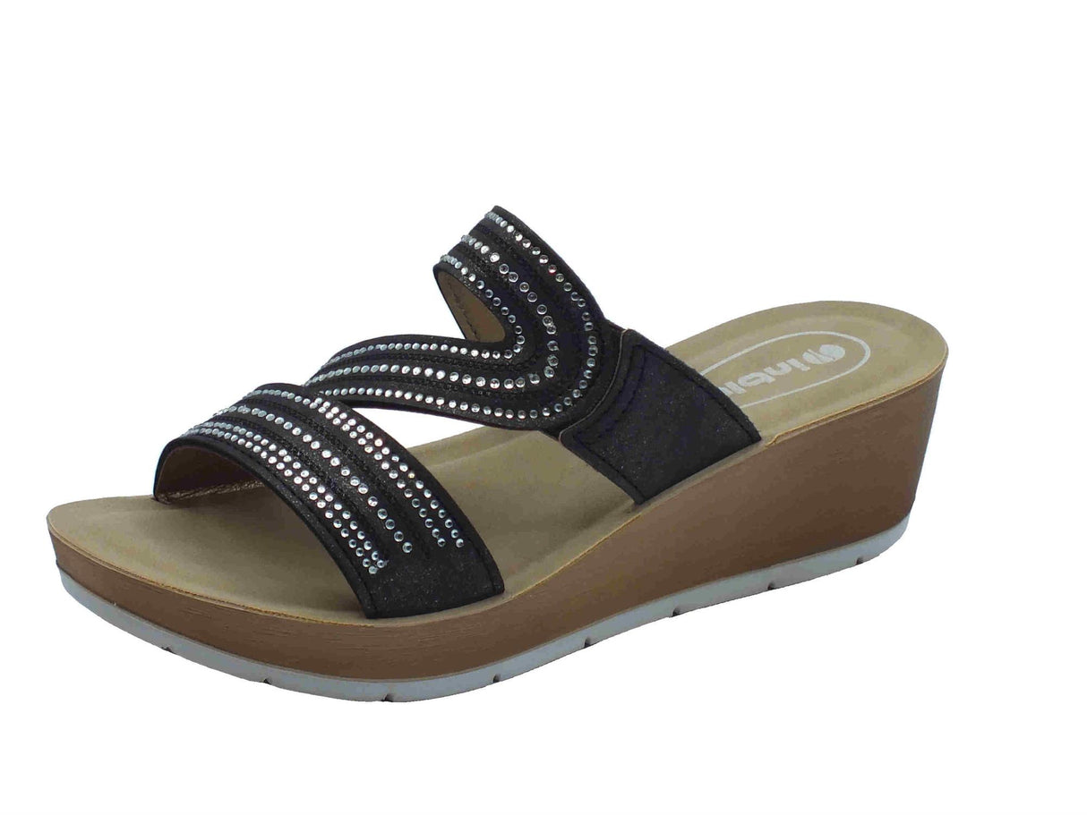 InBlu InBlu RN000023 Nero Ciabatte per Donna in ecopelle con brillanti zeppa alta Nero
