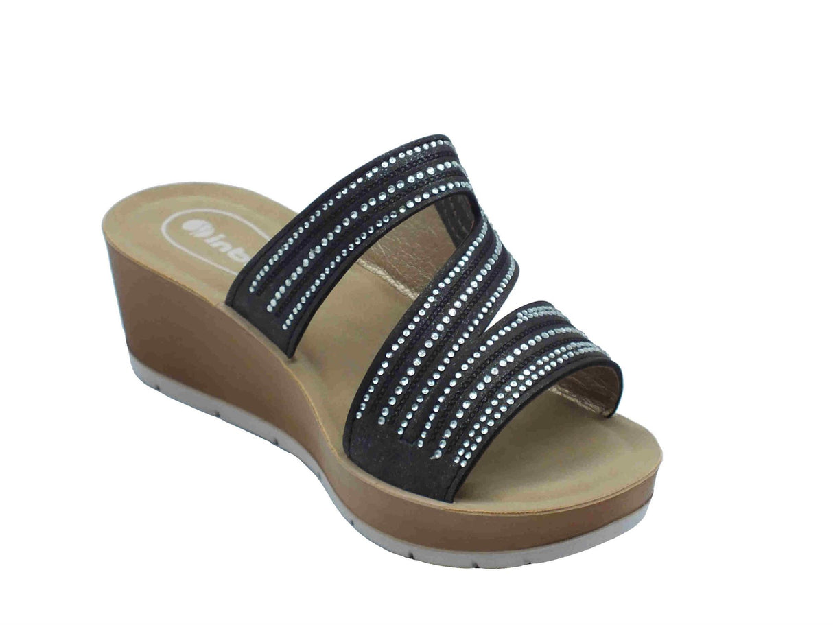 InBlu InBlu RN000023 Nero Ciabatte per Donna in ecopelle con brillanti zeppa alta Nero