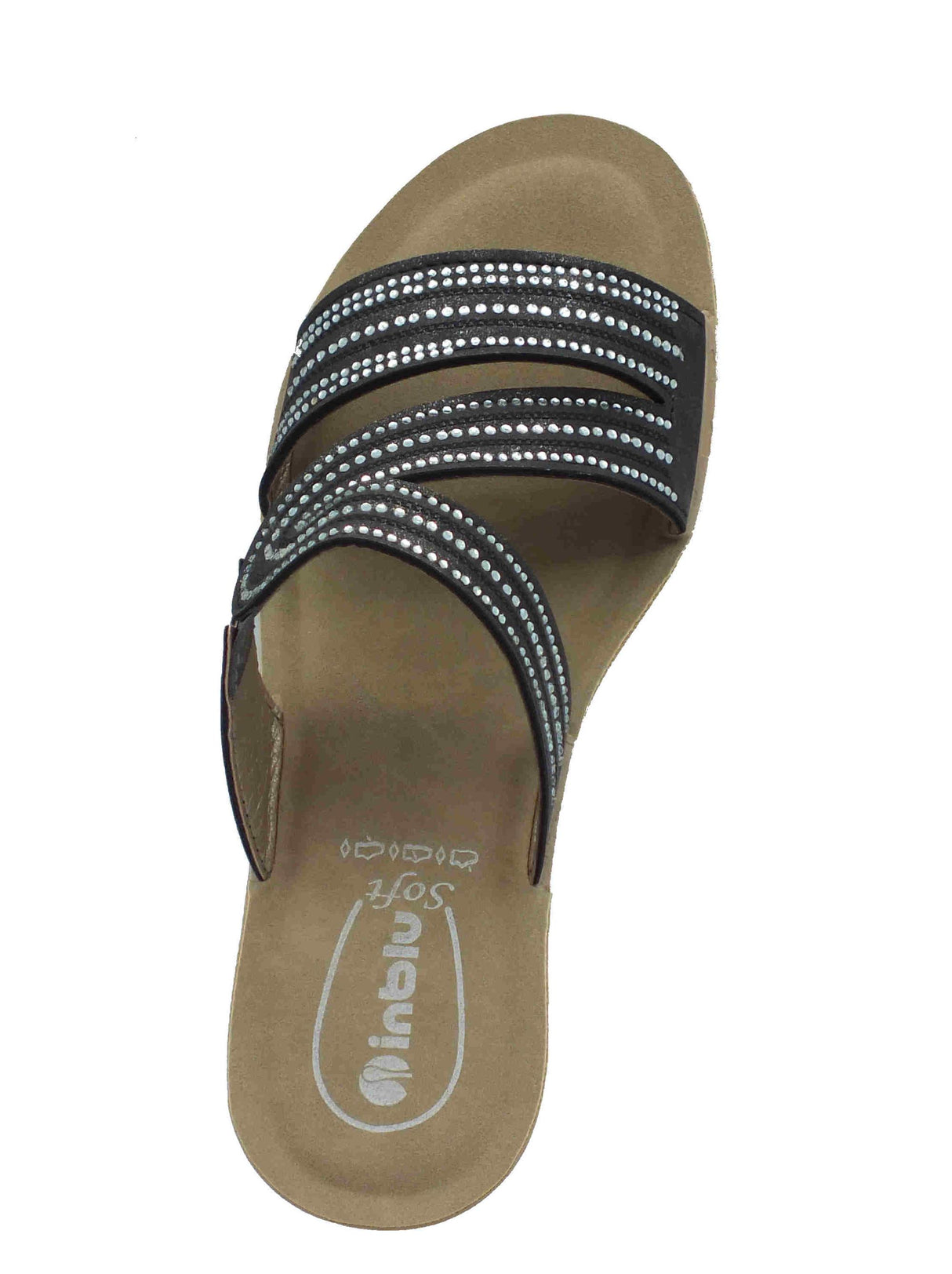 InBlu InBlu RN000023 Nero Ciabatte per Donna in ecopelle con brillanti zeppa alta Nero