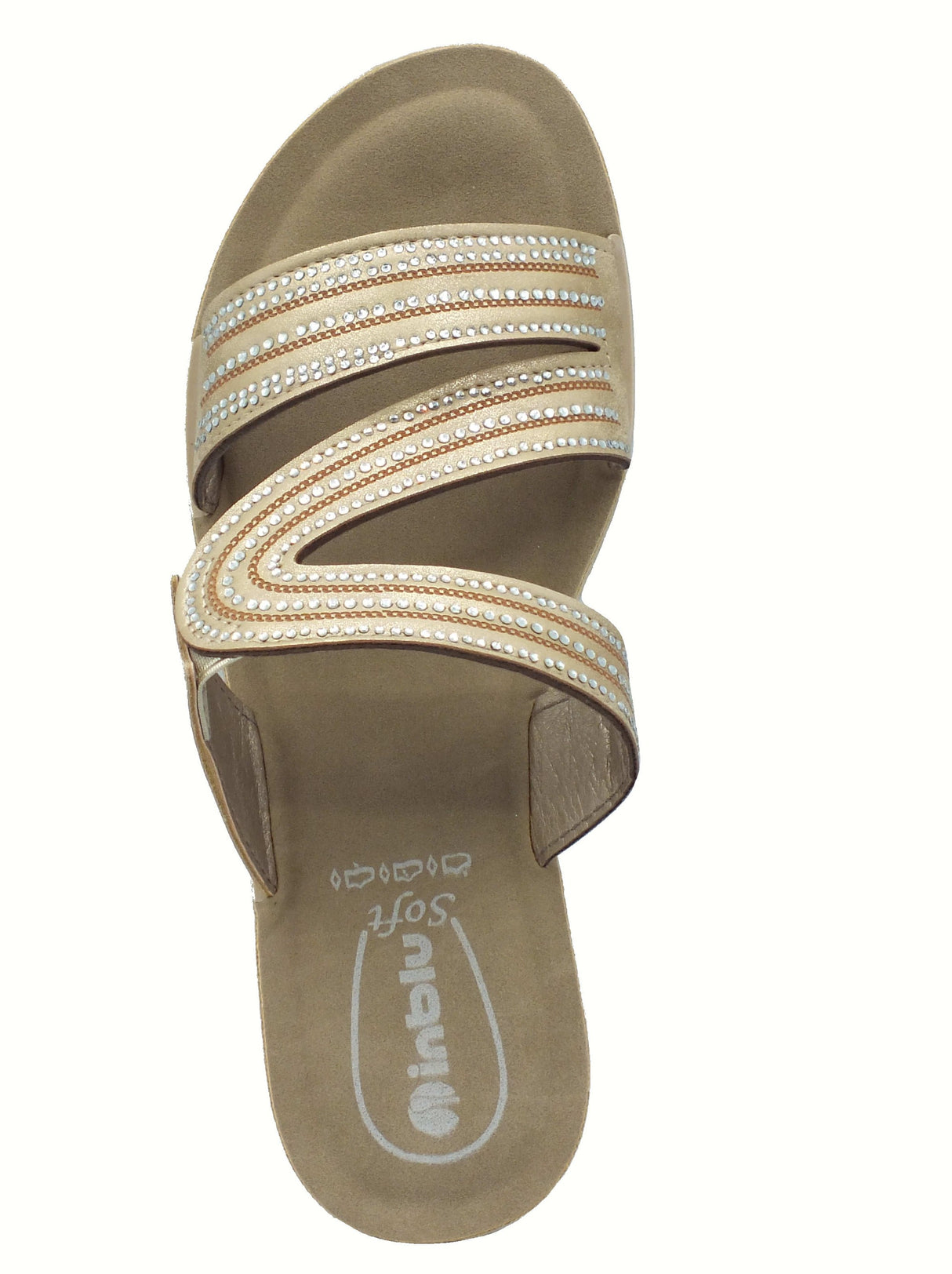 InBlu InBlu RN000023 Sabbia Ciabatte per Donna in ecopelle beige con brillanti zeppa alta Sabbia
