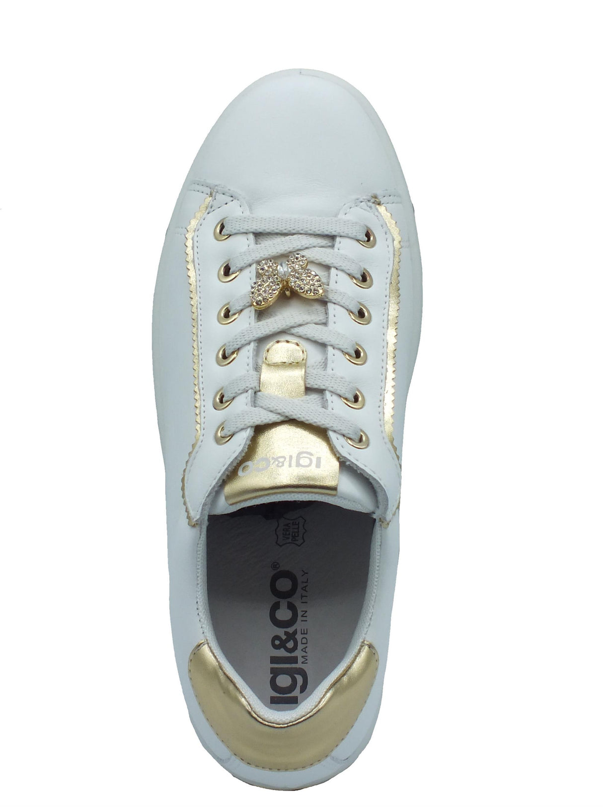 Igi&Co Igi&Co 7655200 Nappa Soft Bianco Oro Sneakers confort per Donna in pelle con lacci e zeppa alta Bianco Oro