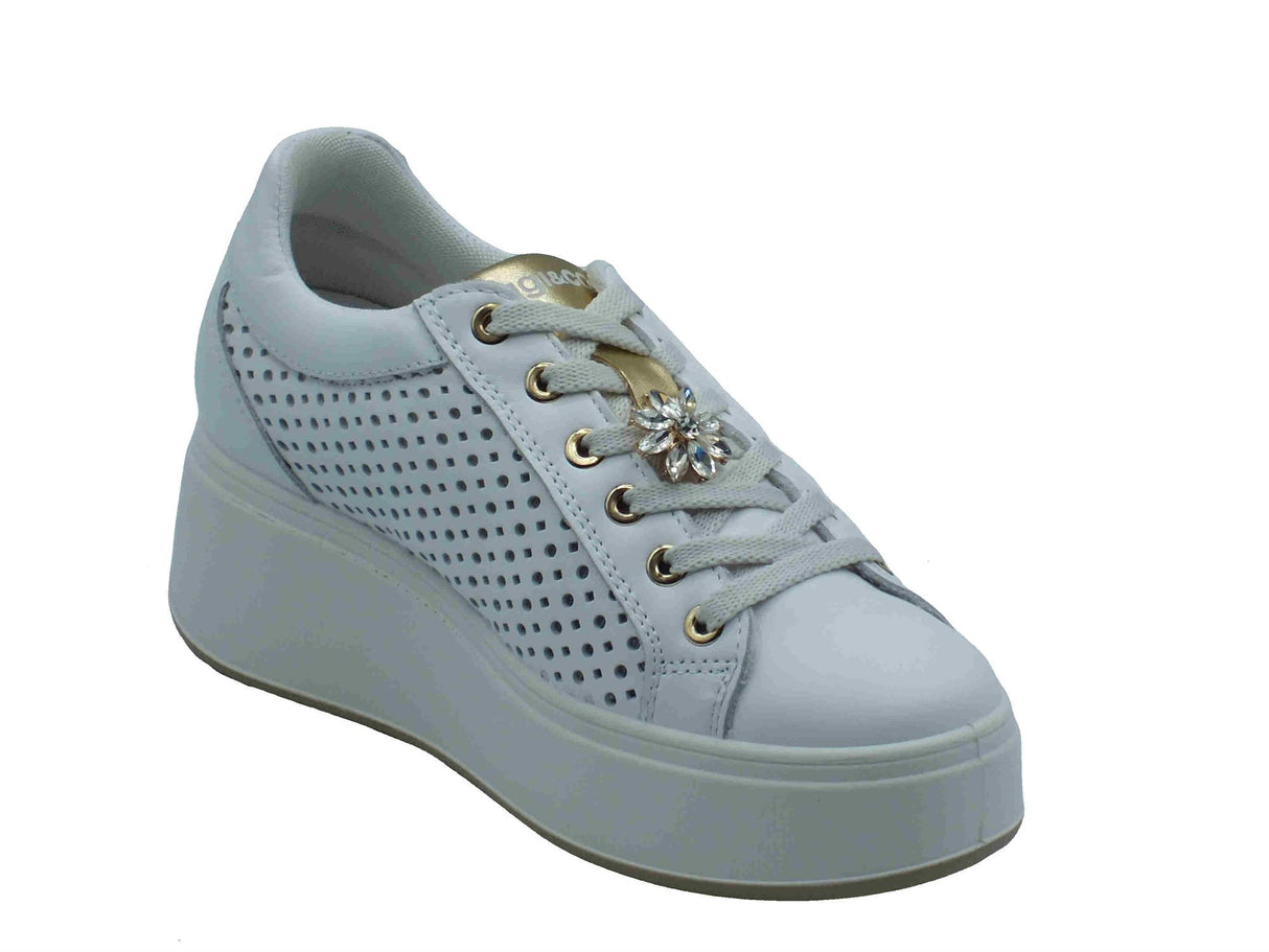 Igi&Co Igi&Co 7657222 Nappa Soft Bianco Sneakers per Donna in pelle con zeppa alta Bianco