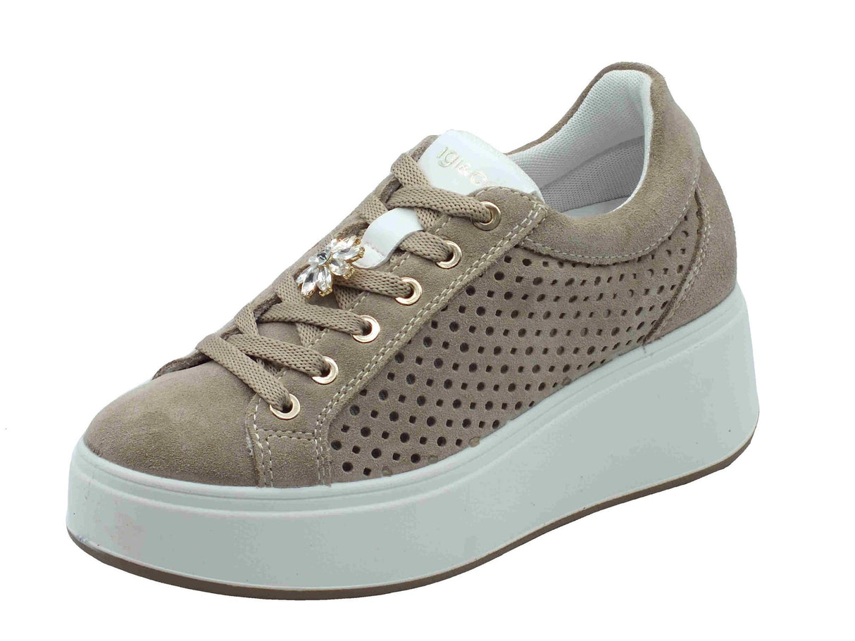 Igi&Co Igi&Co 7657233 Scamosciato Avorio Sneakers per Donna in nabuk con zeppa alta Avorio