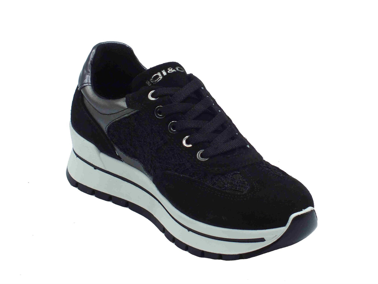 Igi&Co Igi&Co 7660311 Scamosciato Rete Nero Sneakers Confort per Donna in pelle nabuk e rete zeppa media Nero