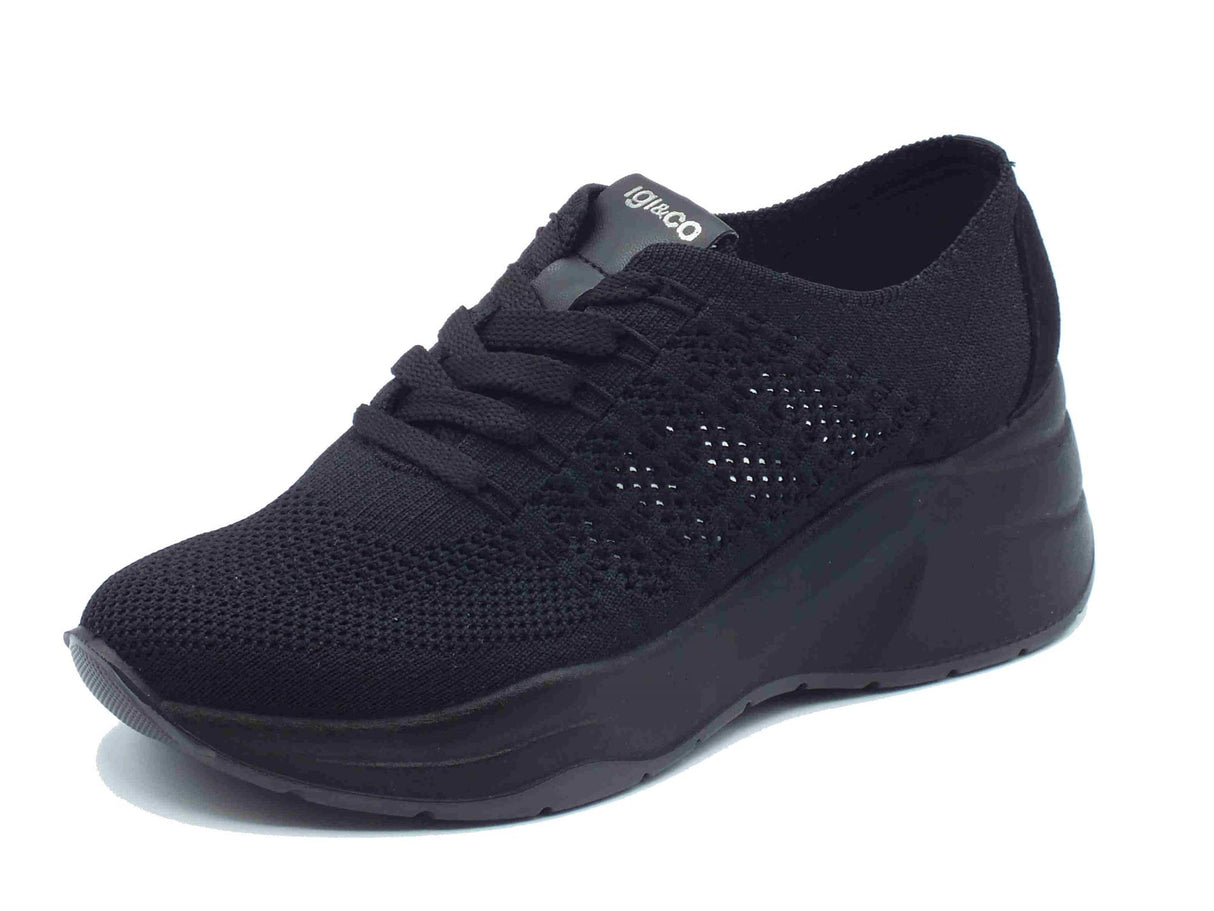 Igi&Co Igi&Co 7662600 Nero Sneakers per Donna in tessuto con zeppa alta Nero