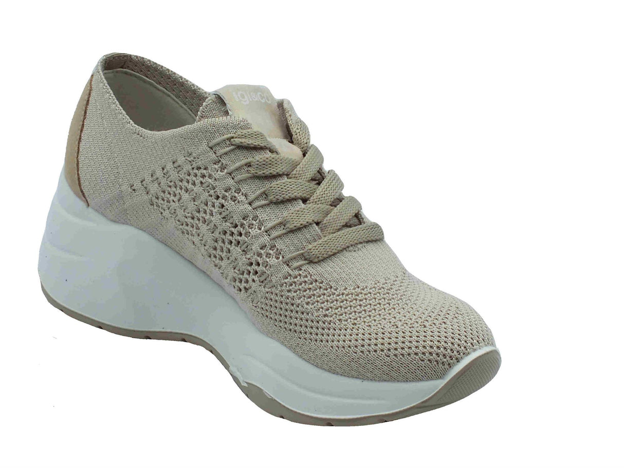 Igi&Co Igi&Co 7662622 Crema Sneakers per Donna in tessuto con zeppa alta Crema