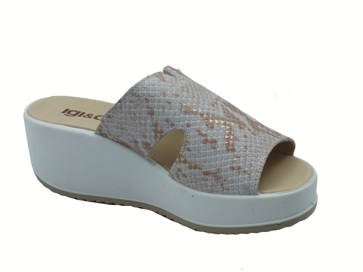 Igi&Co Igi&Co 7665922 Vit Pyt Rock Platino Sandali Scalsati per Donna in pelle pitonata con zeppa media Bianco