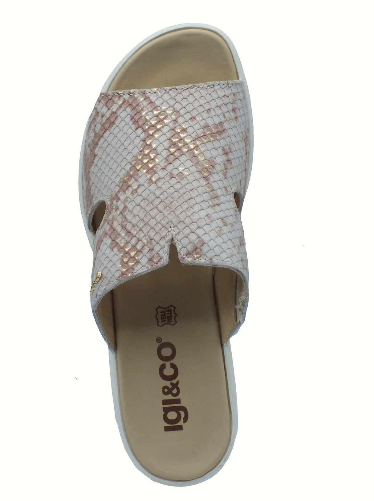 Igi&Co Igi&Co 7665922 Vit Pyt Rock Platino Sandali Scalsati per Donna in pelle pitonata con zeppa media Bianco