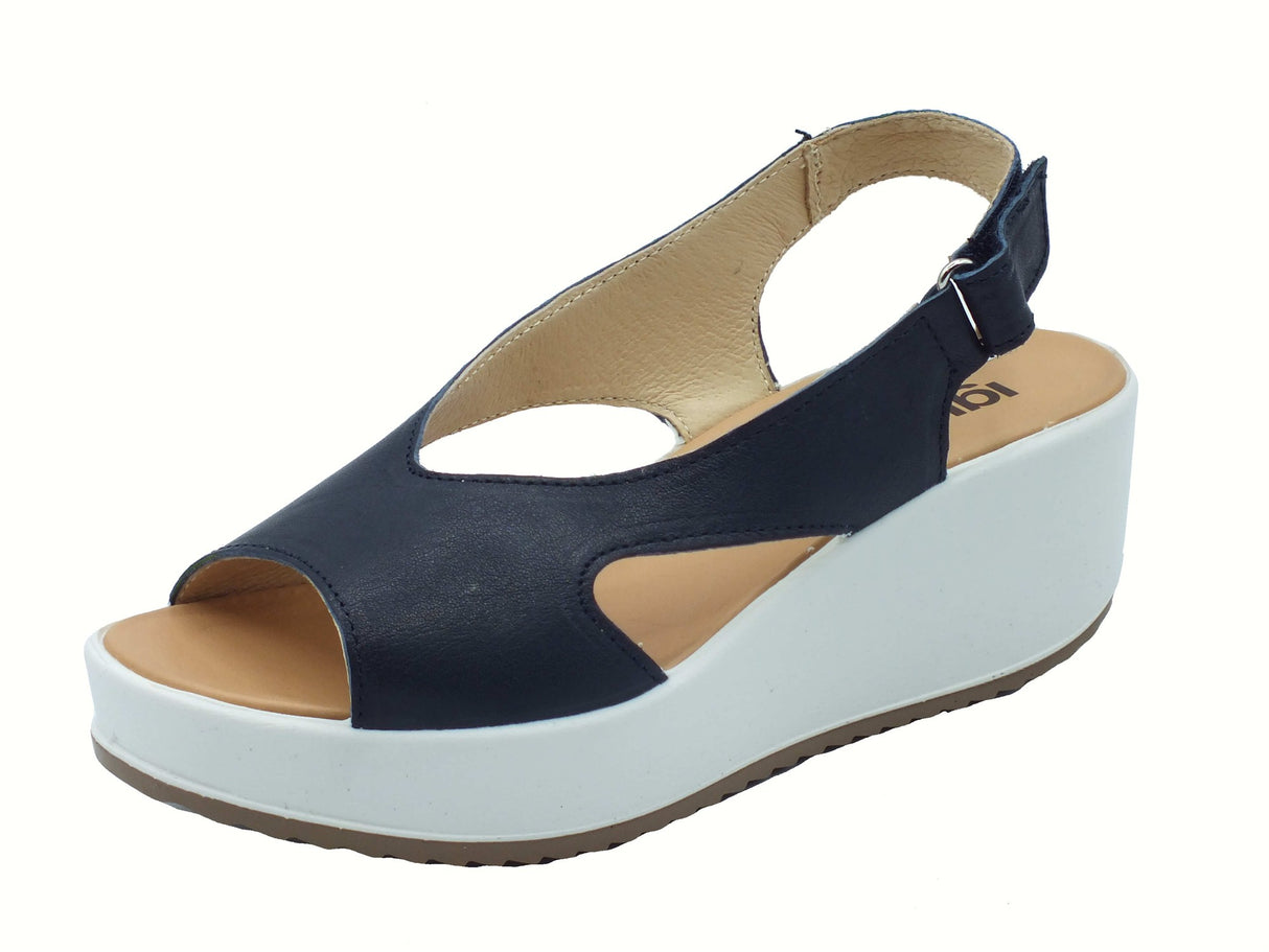Igi&Co Igi&Co 7666011 Capra Tamponata Blu Sandali per Donna in pelle con zeppa alta e strappo Blu