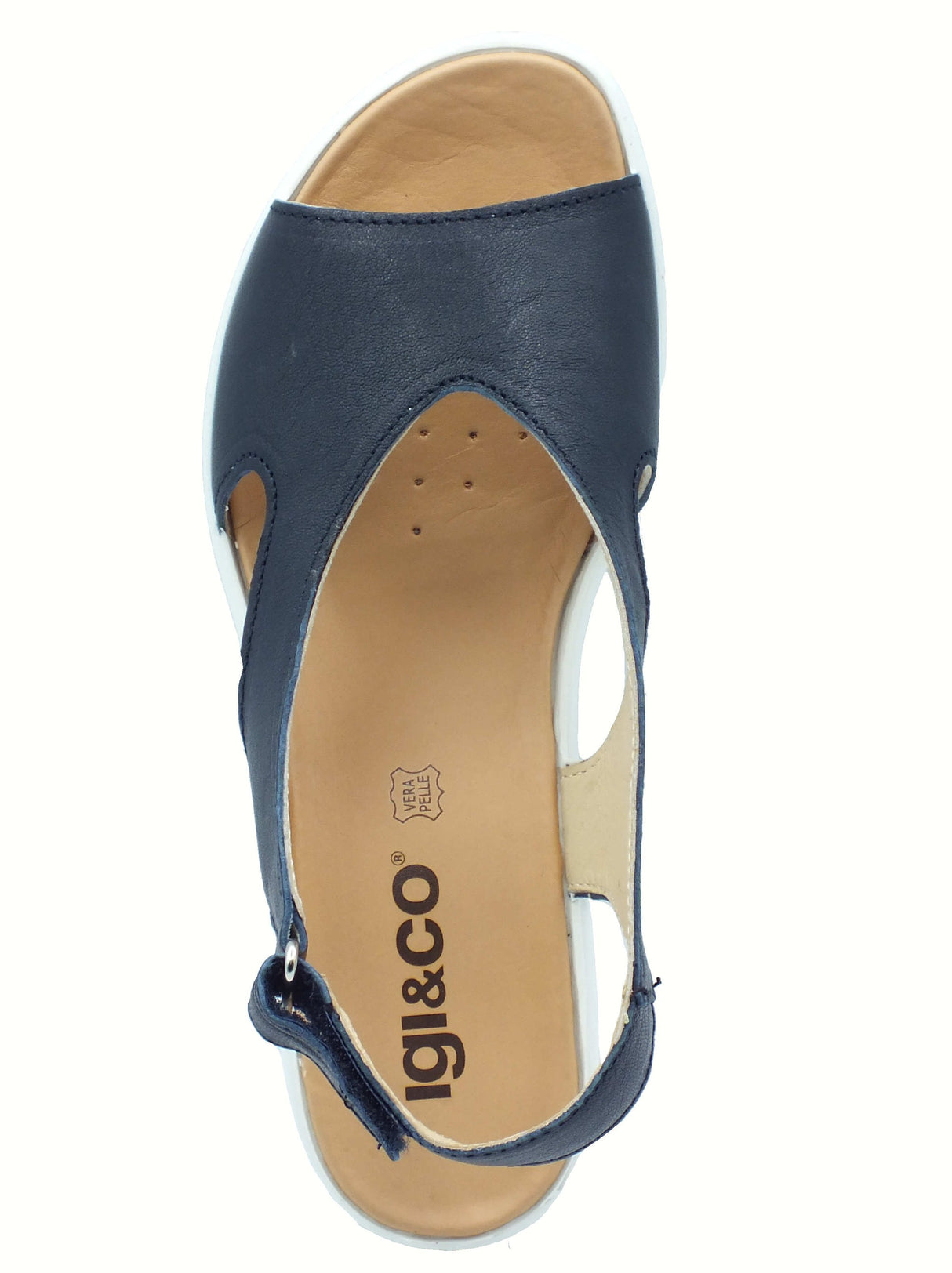 Igi&Co Igi&Co 7666011 Capra Tamponata Blu Sandali per Donna in pelle con zeppa alta e strappo Blu