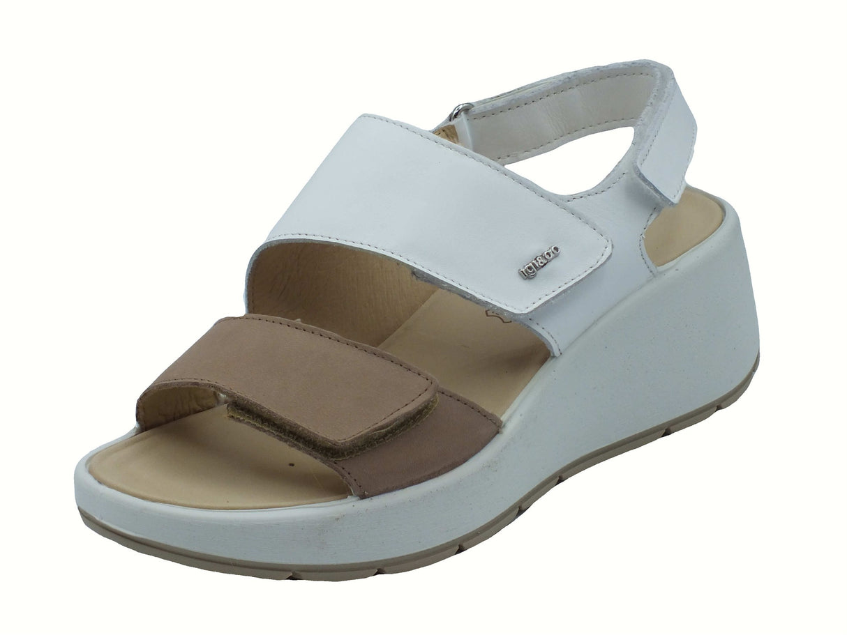Igi&Co Igi&Co 7666500 Nabuk Nappa Bianco Sandali per Donna in pelle con zeppa media triplo strappo Nappa Bianco