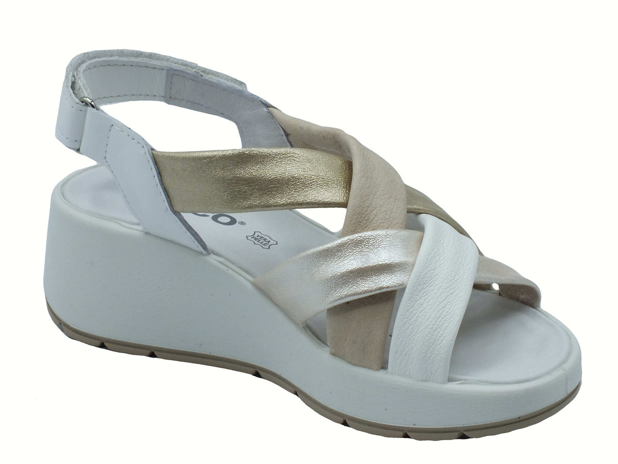 Igi&Co Igi&Co 7666722 Nappa Bianco Sandali per Donna in pelle con zeppa alta chiusura strappo Bianco
